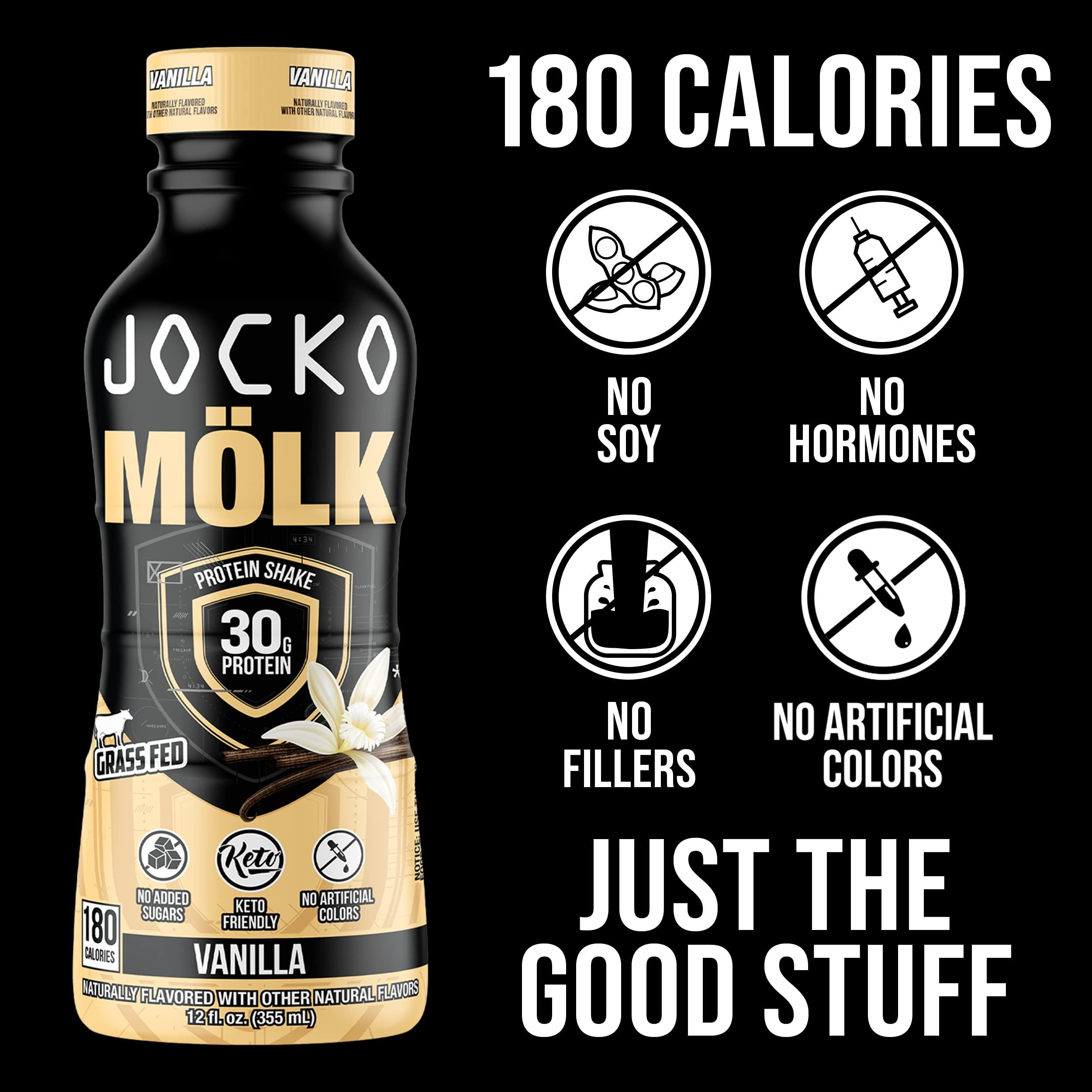 Jocko Fuel Jocko Mlk 30g Grass Fed Protein Shakes No Added Sugar Protein Drinks KETO Friendly - Ready to Drink 12 FL Oz (Pack of 12) Vanilla