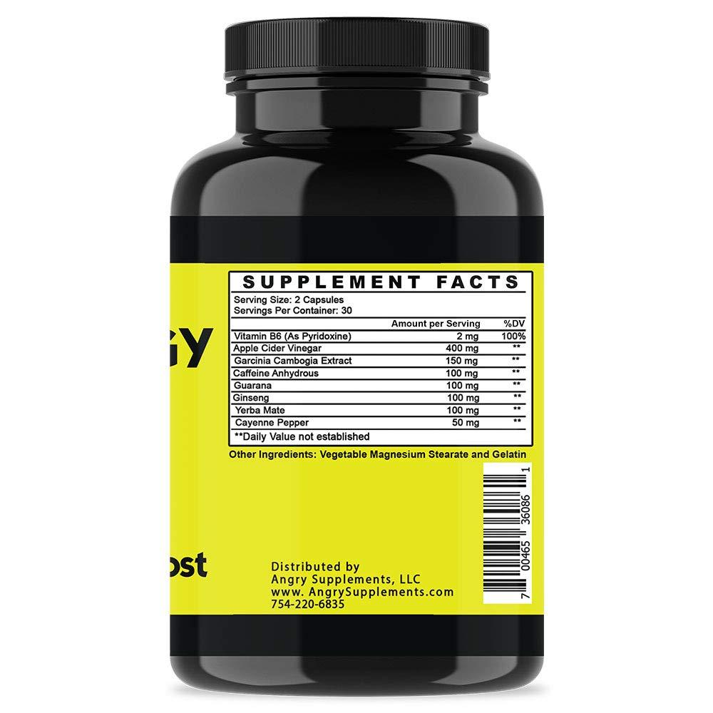 Angry Supplements Angry Supplements Angry Energy Caffeine Capsules, All Natural Non-GMO Energy Booster, Increase Stamina & Focus, Mind & Body Health (1-Bottle)