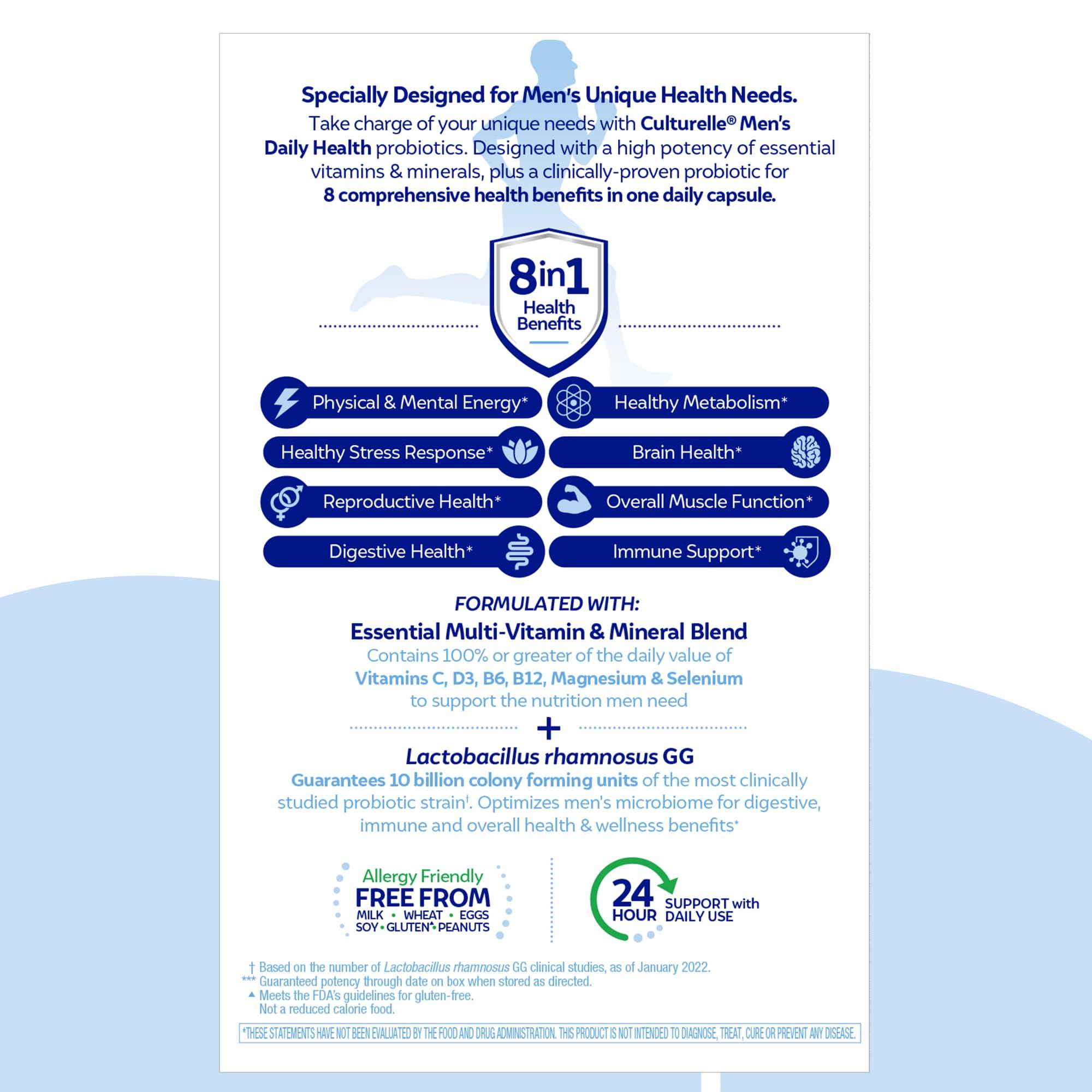 Culturelle Culturelle Daily Health 8-in-1 Probiotic and Multivitamin for Men - 30 Count - Naturally-Sourced Probiotics for Digestive Health & Immune Support, with Magnesium, Vitamin D3, Vitamin C, Vitamin B12