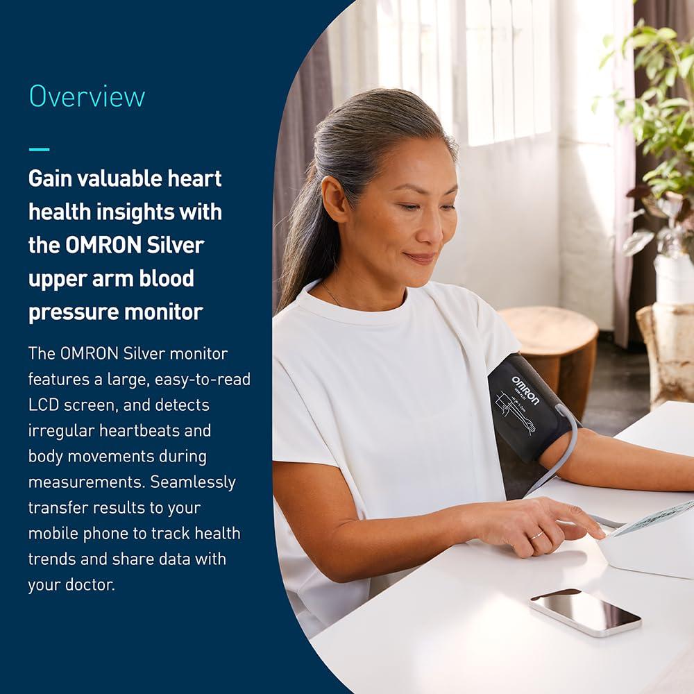 Omron OMRON Silver Upper Arm Blood Pressure Monitor with Large Display, Clinically Validated, Medical Grade, FDA Cleared, FSA/HSA Eligible, Uses OMRON Connect App for Unlimited Free Measurements
