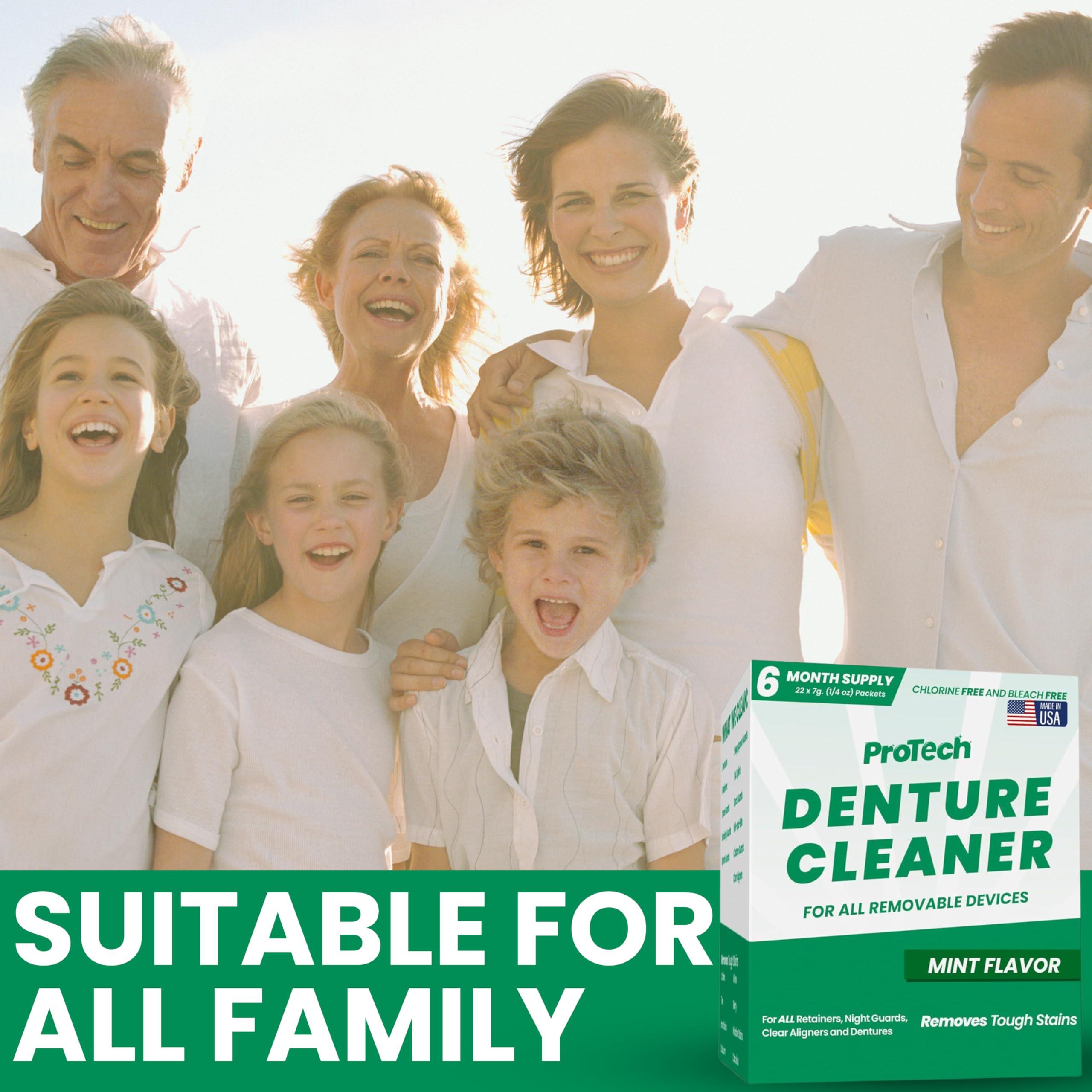 Pro Tech ProTech Denture Cleaner | 180 Cleanings (22 Pack/6 Month Supply) | For Clear Aligners, Dentures, Retainers, Mouth Guards & Night Guards - Cleaning Crystals, Mint