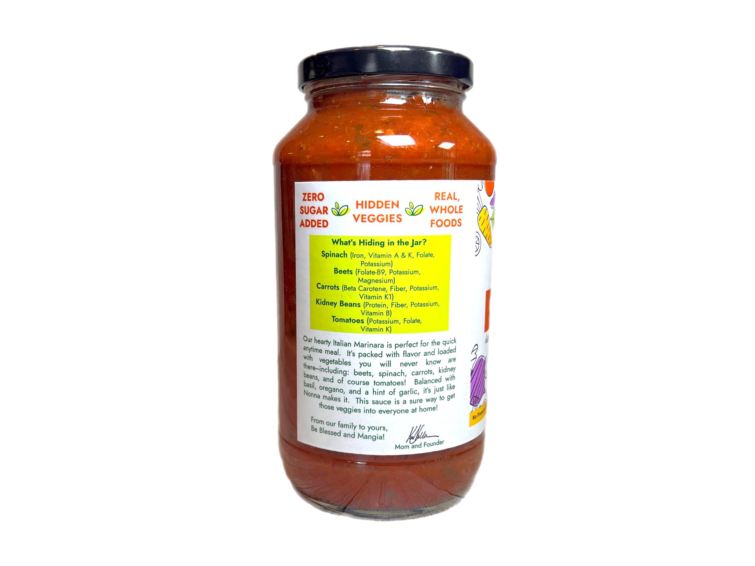 Hidden Foods Co. Hidden Foods Slow Cooked Marinara Sauce with Natural Vegetables, 24 oz. Jar, Low Carb and Low Sodium, No Sugar Added, Thick and Delicious Flavor for Pasta, Pizza, and Recipes