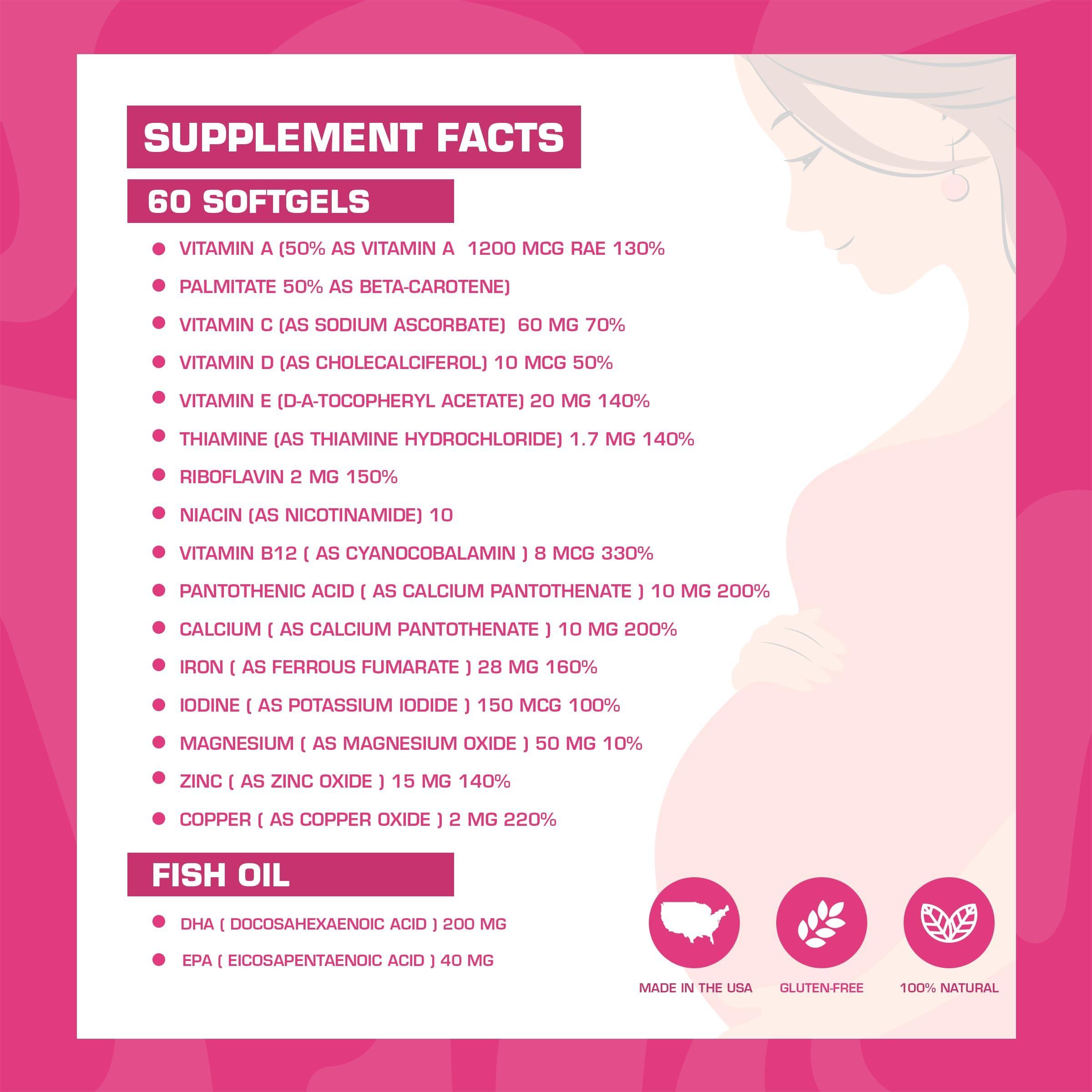 Spark Nutrition Pregnaforte 1 a day Prenatal vitamins for women 2 month: Folic acid, Fish Oil Omega 3 DHA/EPA, Vitamin D3, B6, Vitmain B12, C, E, Calcium, Iron, Magnesium, Zinc supplement FSA HSA eligble multivitamin