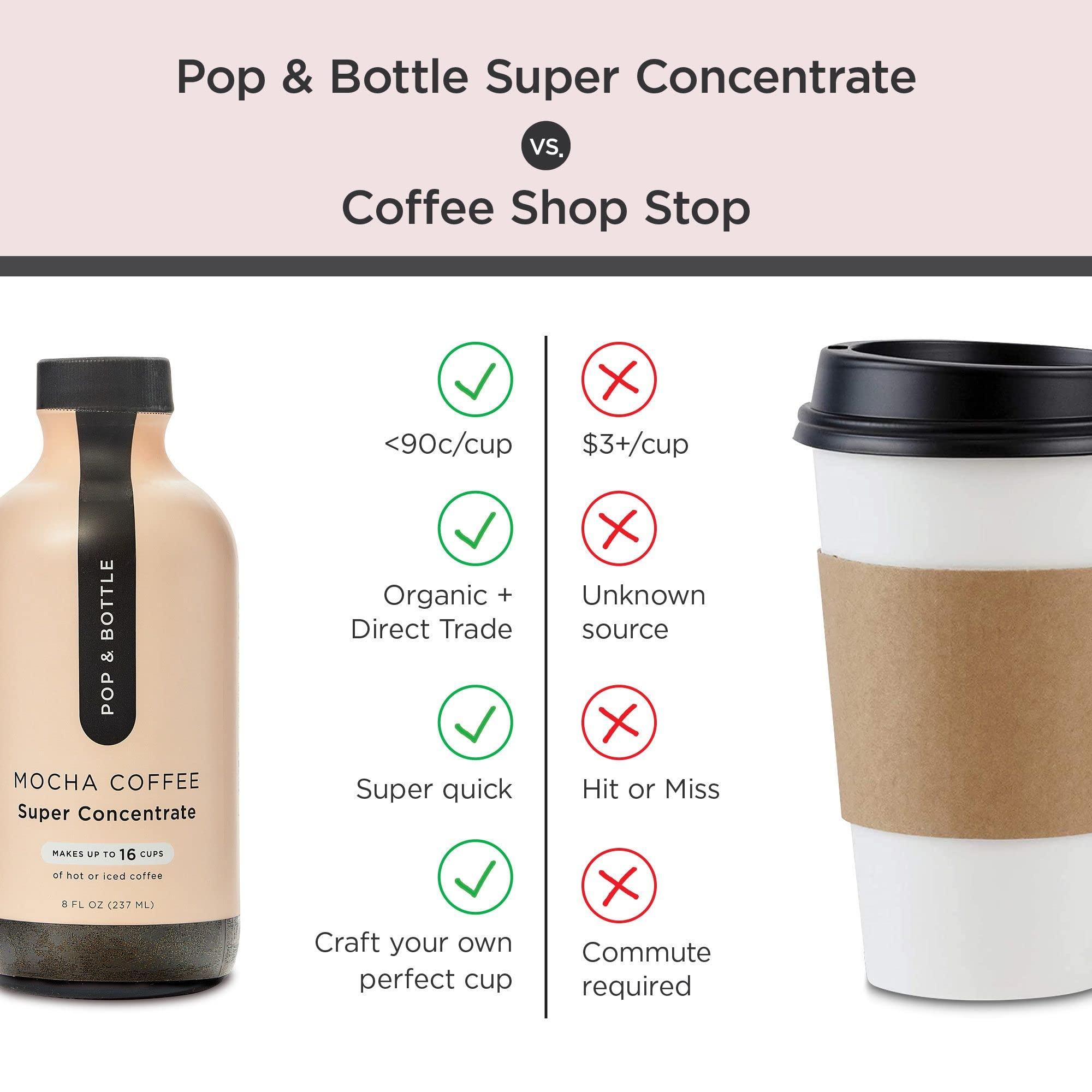 Pop & Bottle Pop & Bottle Coffee Concentrate - Cold Brew Concentrate, Iced Coffee Concentrate Liquid for Instant Ice Coffee & Cold Brew, Dairy Free, Makes Up to 16 Cups, USDA Organic - Mocha, 8 Fl Oz (2 Pack)