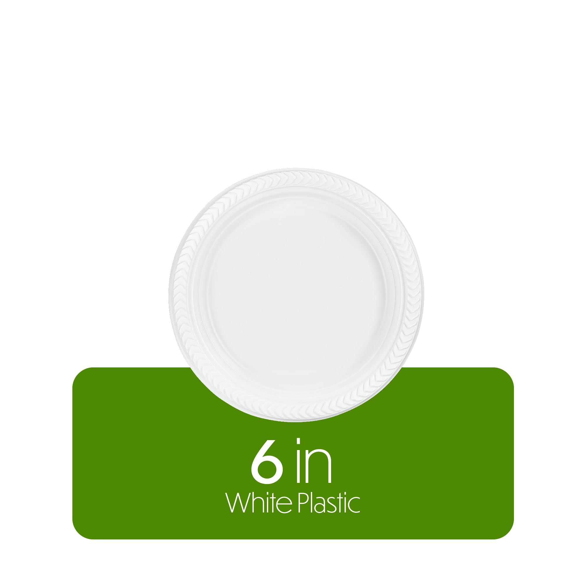 PLASTICPRO PLASTICPRO 100 PCS White Plastic Round Plastic 6 Inch Plates Premium Quality Light Weight Disposable Plastic Dishes Dessert Plates for Parties Weddings