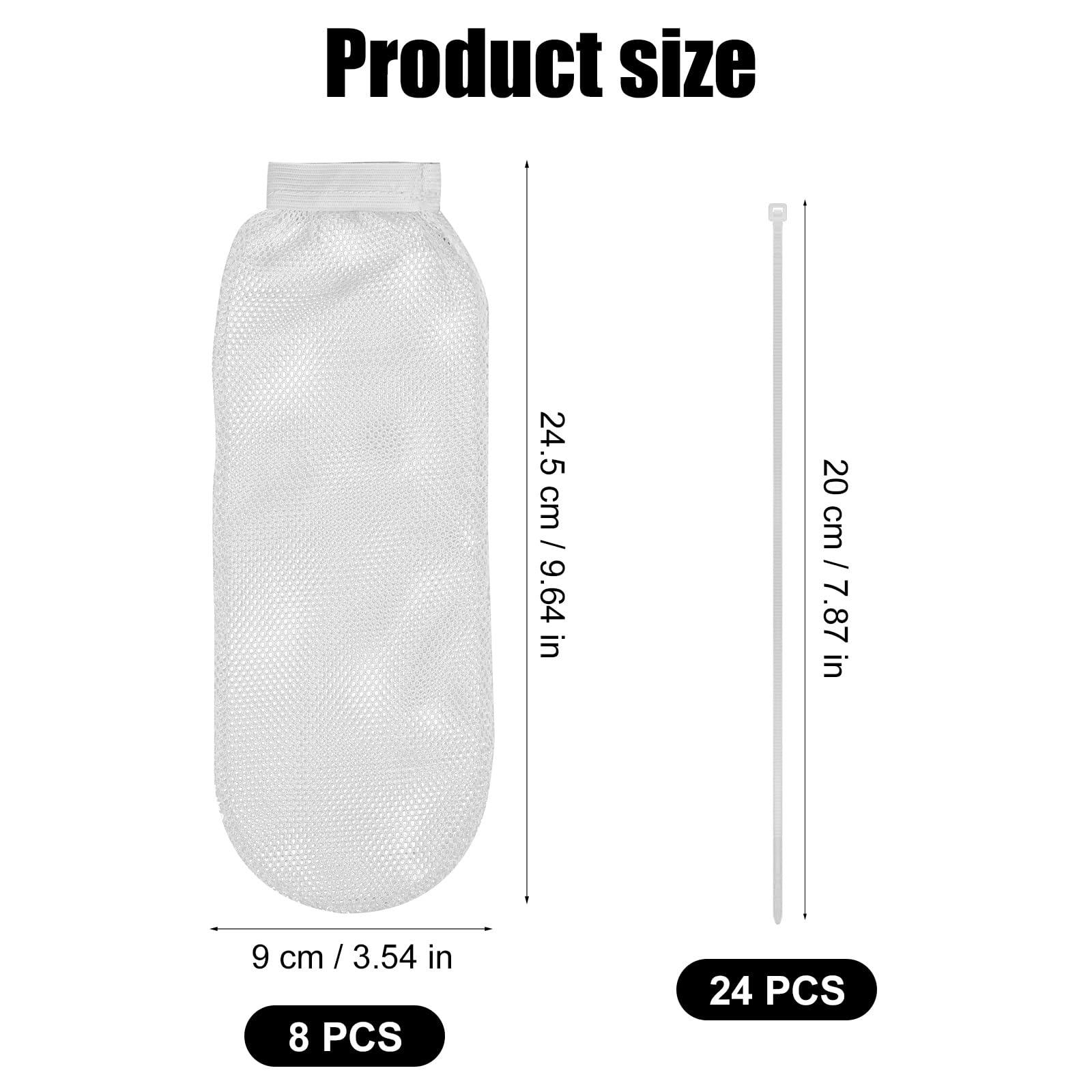 XIHIRCD 8pcs Lint Traps for Washing Machine Hose, with 24pcs Cable Ties Washer Lint Catch Nylon Mesh Lint Collector for Home Laundry Washing Machine Sink Drain Systems Hose Screen Filter (White)