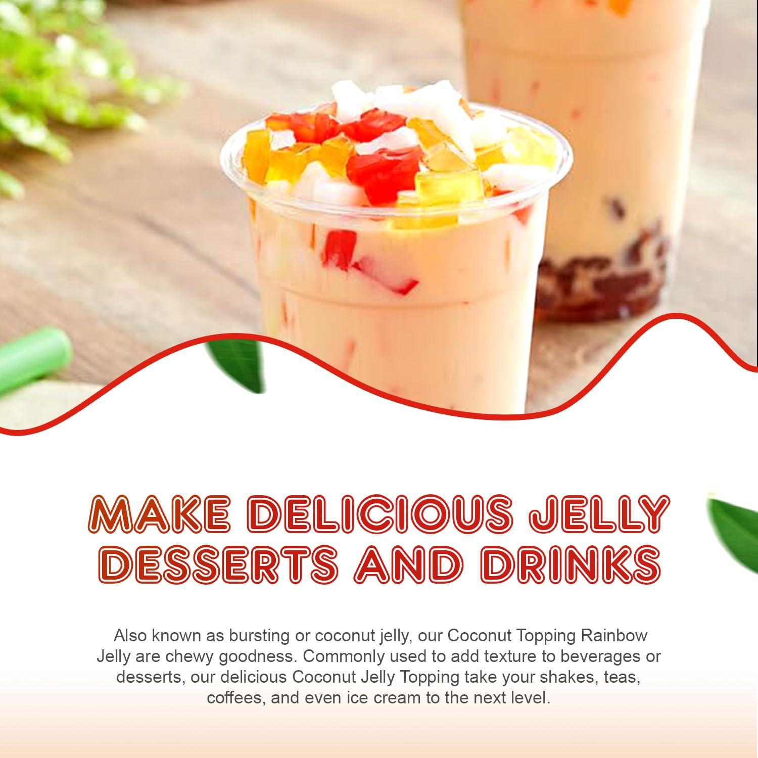 Fanale Fanale Coconut Jelly Topping nata de coco for Bubble Tea 8.3 lb | Rainbow Jelly | for Boba Tea, Smoothies, Slushes, Desserts | 8.3 pound (Pack of 4) | JEL001-CS