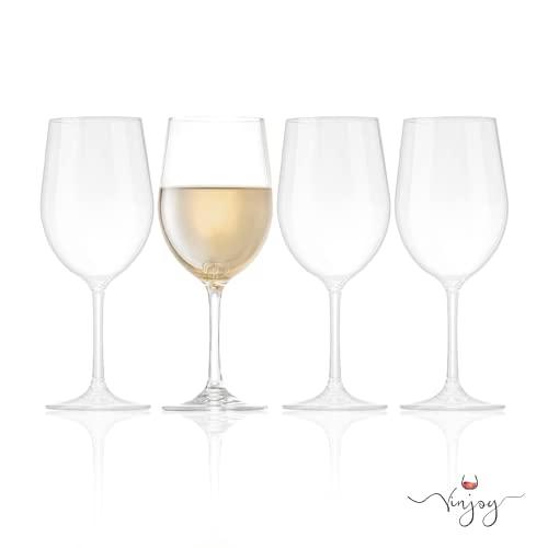 Vinjoy Reusable Plastic Wine Glasses (Set of 4) - Clear Plastic Wine Glasses with Stem (12 oz), Tritan Non Disposable Wine Glasses, BPA-Free, Unbreakable Plastic Glasses for Party, Outdoor Plastic Wine Glass