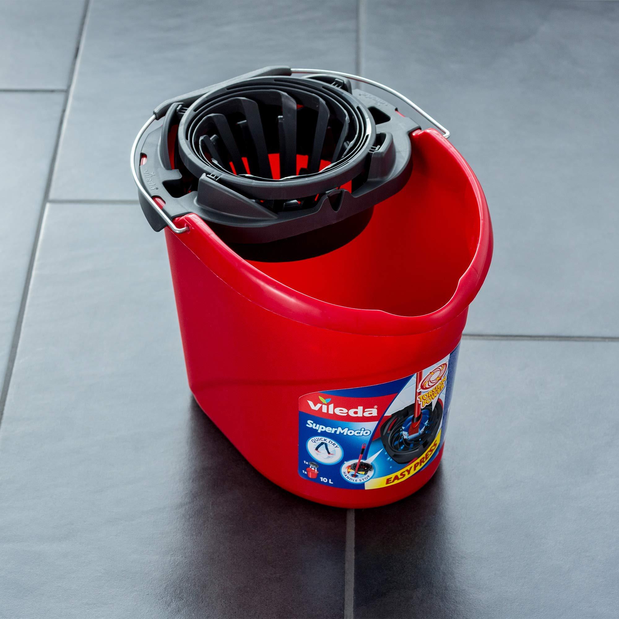 Vileda Vileda SuperMocio Microfibre and Cotton Mop and Bucket Set, Mop for Cleaning Floors, Set of 1x Mop and 1x Bucket, Red/Black, 28.3cm (W) x40cm (D) x28.5cm (H)