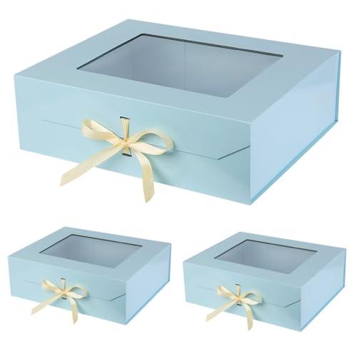 PLINJOY PLINJOY 3 Pcs Extra Large Blue Gift Box for Presents with Ribbon 19x16x6 Inches Clear Gift Box with Window Magnetic Closure Gift Boxes with Lids