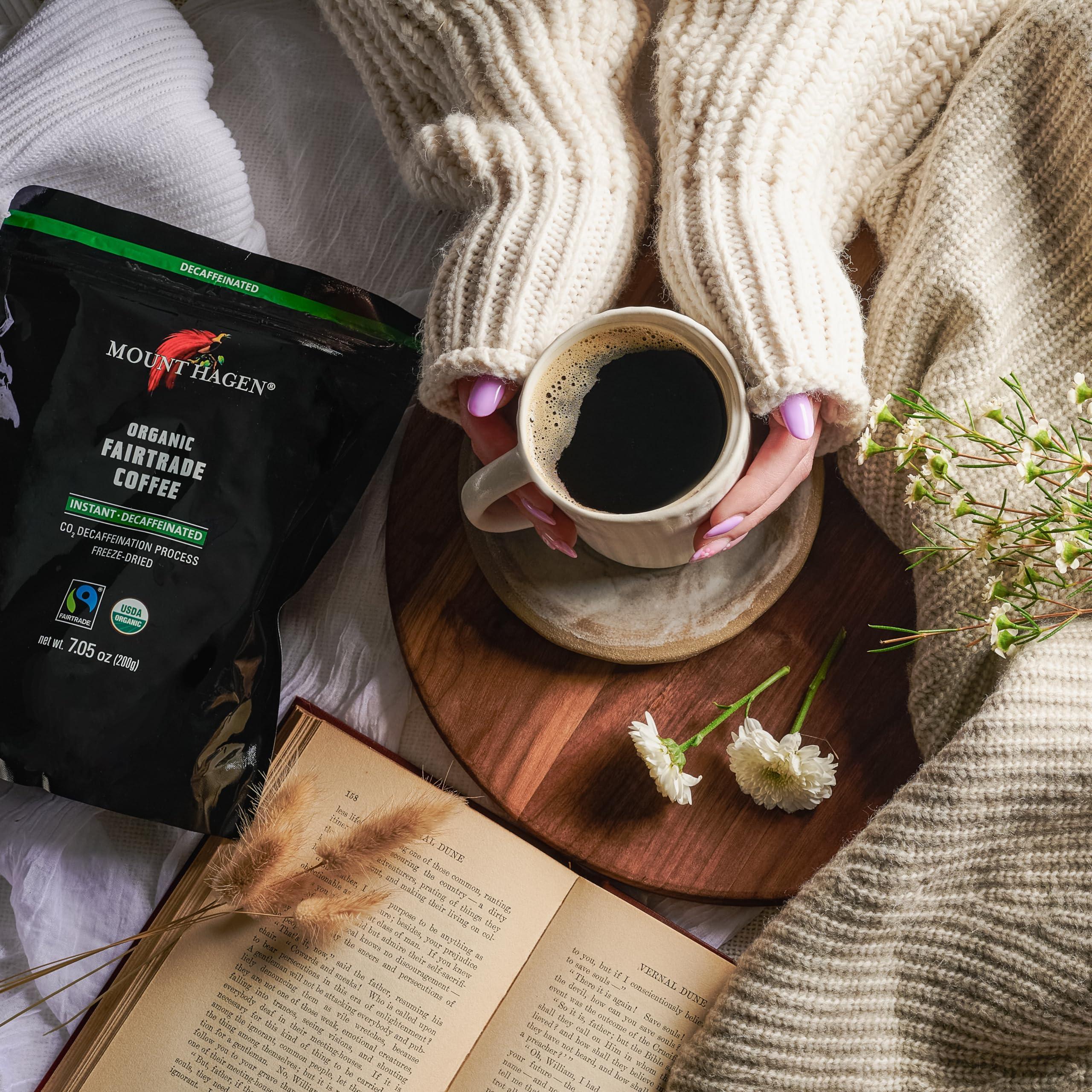 Mount Hagen Mount Hagen 7.05oz Organic Freeze Dried Instant Decaf Coffee | Made From Organic Medium Roast Arabica Beans | Fair-Trade, Eco-friendly Instant Decaffeinated Coffee in Resealable Pouch Bag [7.05oz]