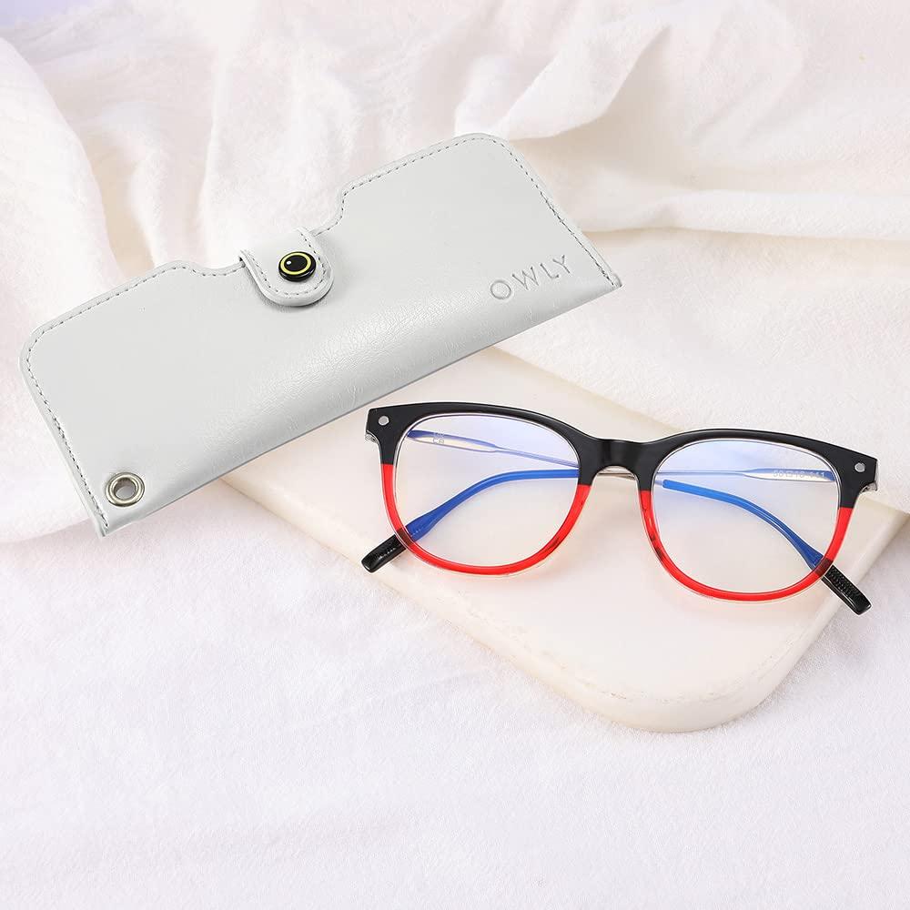 Owly Owly Reading Glasses Ultra Thin Blue Light Blocking Pocket Readers (Red, 3, diopters)