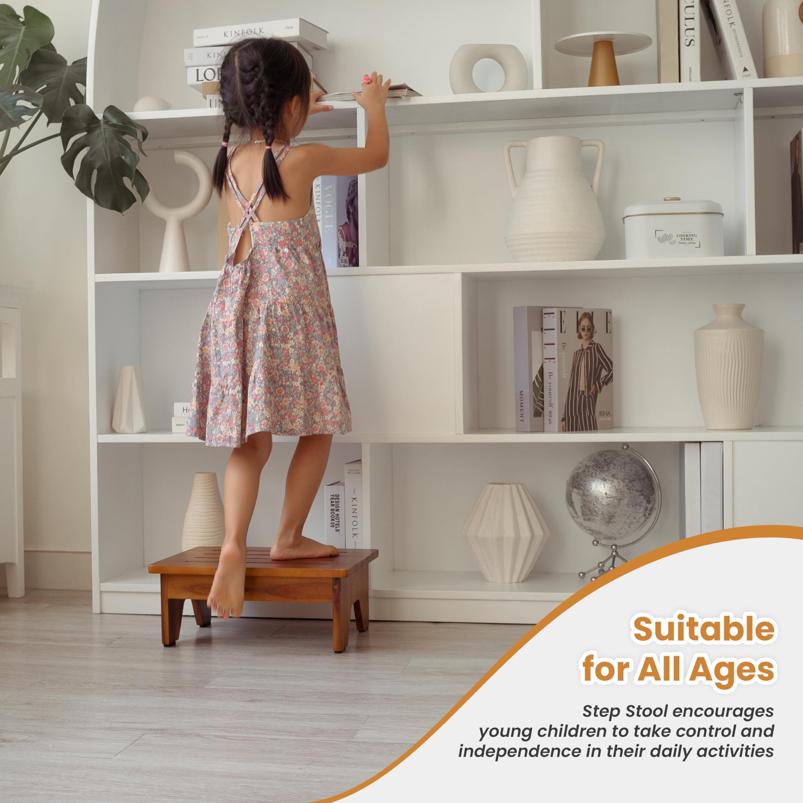 HOLANA Holana 6.5\" Wooden Step Stool for Adults (No Assemble Required)- 200 Lbs One Step Stools for High Bed Riser - Small Stepping Stool for Elderly, Seniors, Kid/Bathroom, Bed, Kitchen (Acacia Wood)