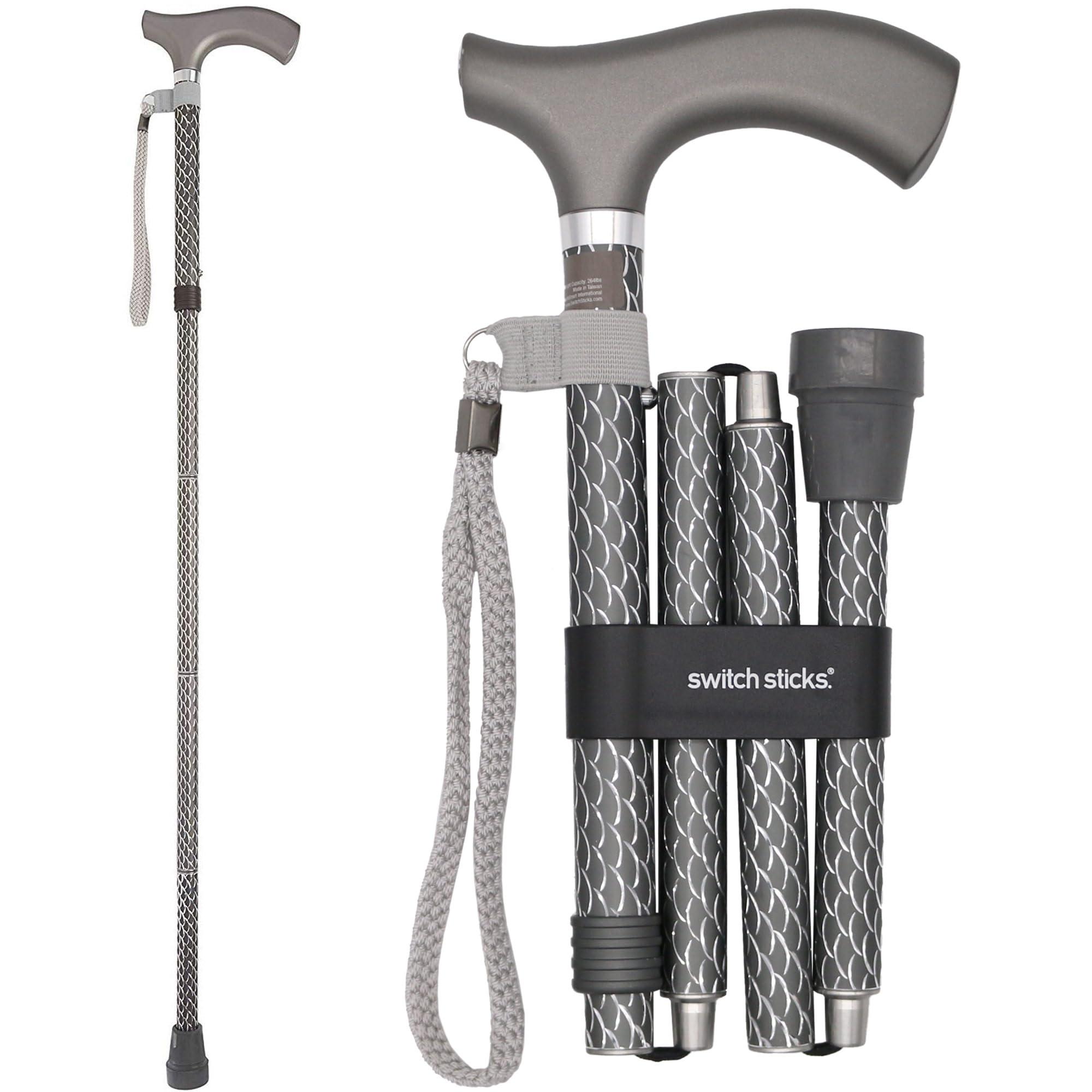 Switch Sticks Switch Sticks Walking Cane for Men or Women, Foldable and Adjustable from 32-37 Inches, FSA and HSA Eligible, Engraved Graphite