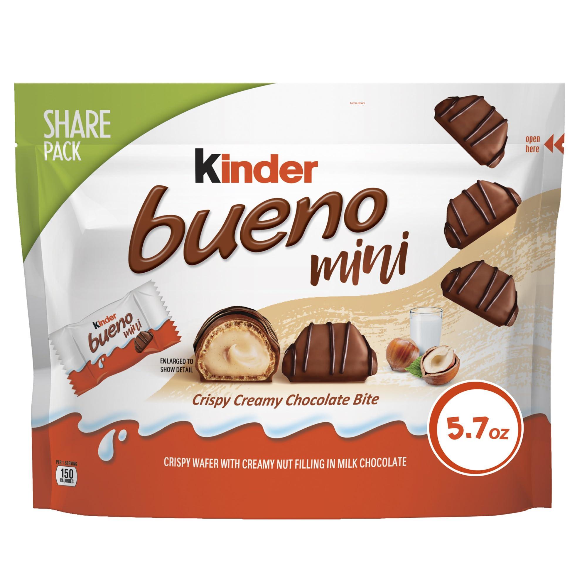 Kinder Bueno Kinder Bueno Mini, Milk Chocolate and Hazelnut Cream, Individually Wrapped Chocolate Bars, Share Size, 5.7 oz