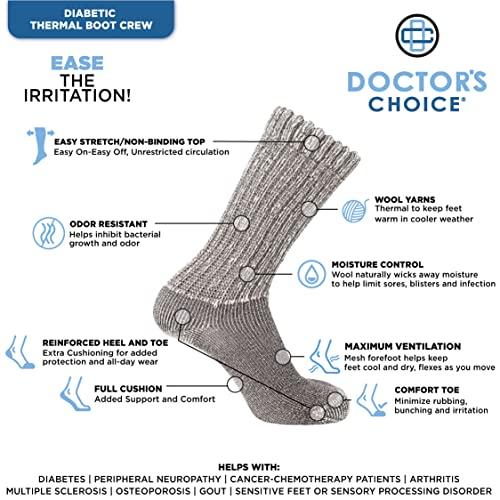 Doctor\'s Choice Doctor\'s Choice Wool Diabetic Socks For Men Size 10-13, Warm, Thermal, Non Binding, Large, Brown, 1 Pair