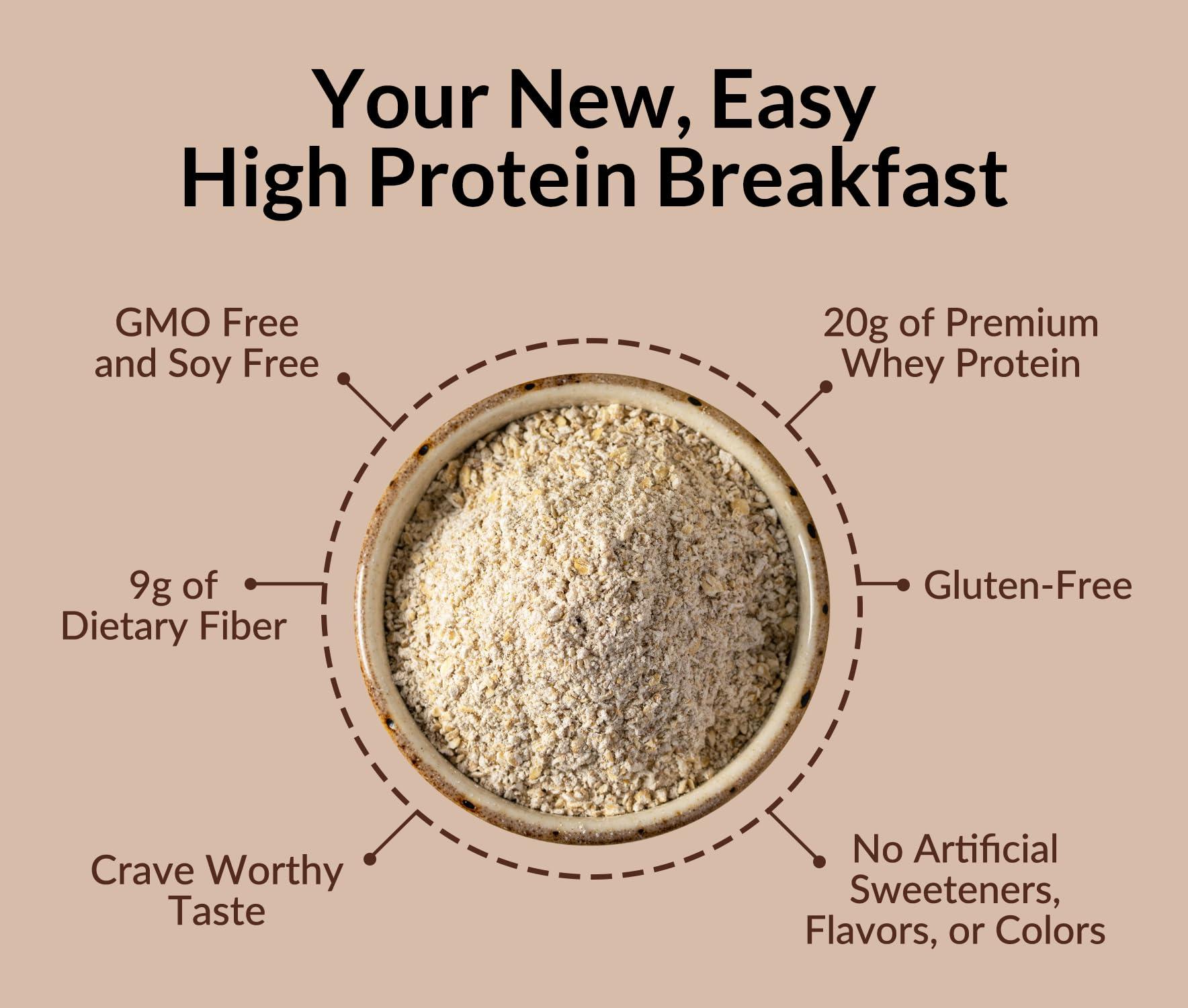NAKED Naked Oats - Chocolate PB Banana Overnight Oats, 20g Whey Protein, Gluten-Free Oatmeal Instant Breakfast or Shake, High Protein Oatmeal, High Fiber Breakfast Shake, Non GMO, No Soy - 12 Servings
