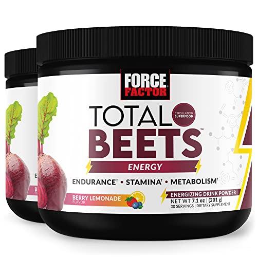 Force Factor FORCE FACTOR Total Beets Energy Drink Mix 2-Pack, Superfood Beet Root Powder, Nitrates to Boost Energy, Support Circulation, Blood Flow, Nitric Oxide and Stamina, Heart Health Supplement, 60 Servings