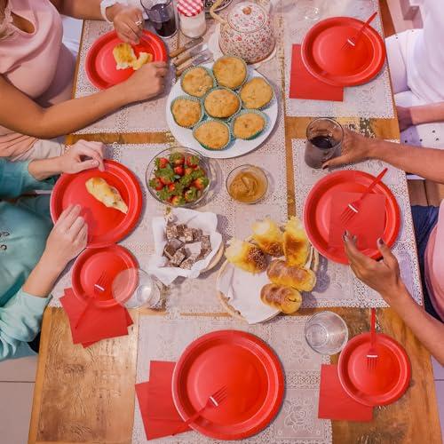 WYQJHKV WYQJHKV Red Party Supplies Set Include Red Paper Plates and Napkins party supplies,Severs 25 Guests Red Dessert Plates,Disposable Cake Plates Paper Plate Red for Birthday Wedding Party