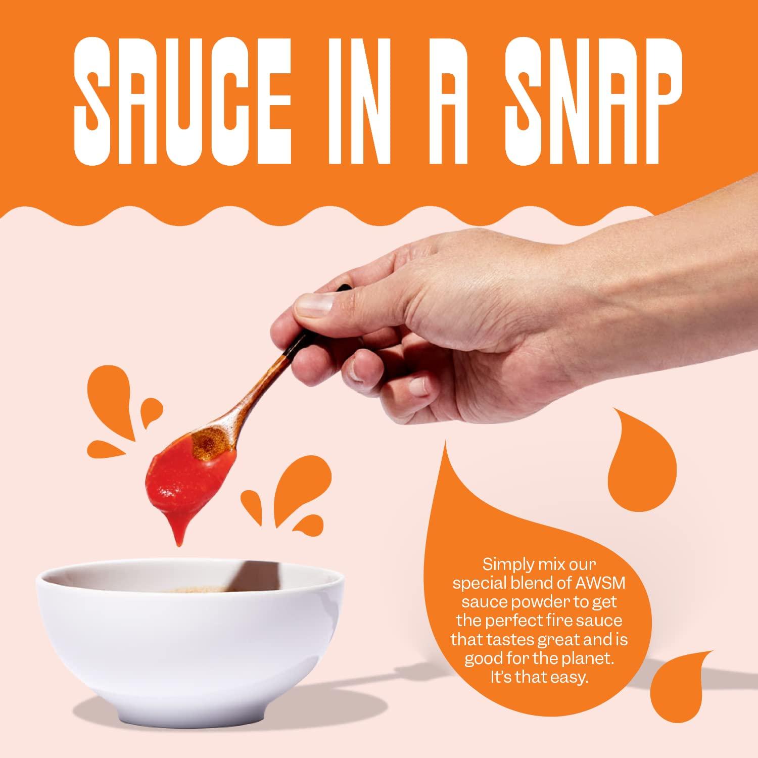 AWSM Sauce AWSM Sauce Chesapeake Fire Powdered Sauce | Savory and Spicy Hot Sauce, Just Add Water, Low Waste, Delicious and Sustainable Powdered Fire Sauce | Starter Kit, 1 Jar & 3 Sauce Packets