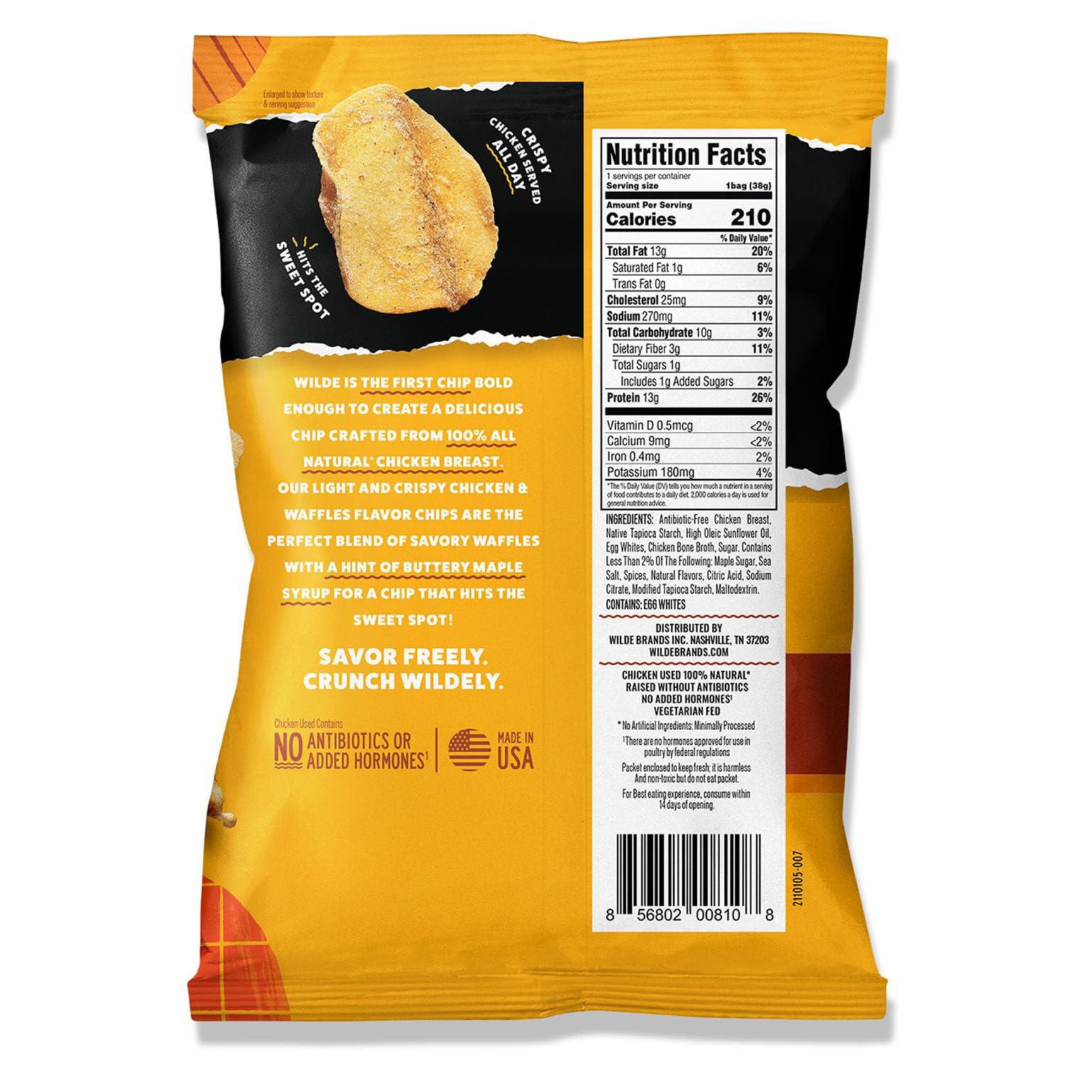 Wilde Chips WILDE Chicken & Waffles Protein Chips, Thin and Crispy, High Protein, Keto, Made with Real Ingredients, 1.34oz Bags (Pack of 8)