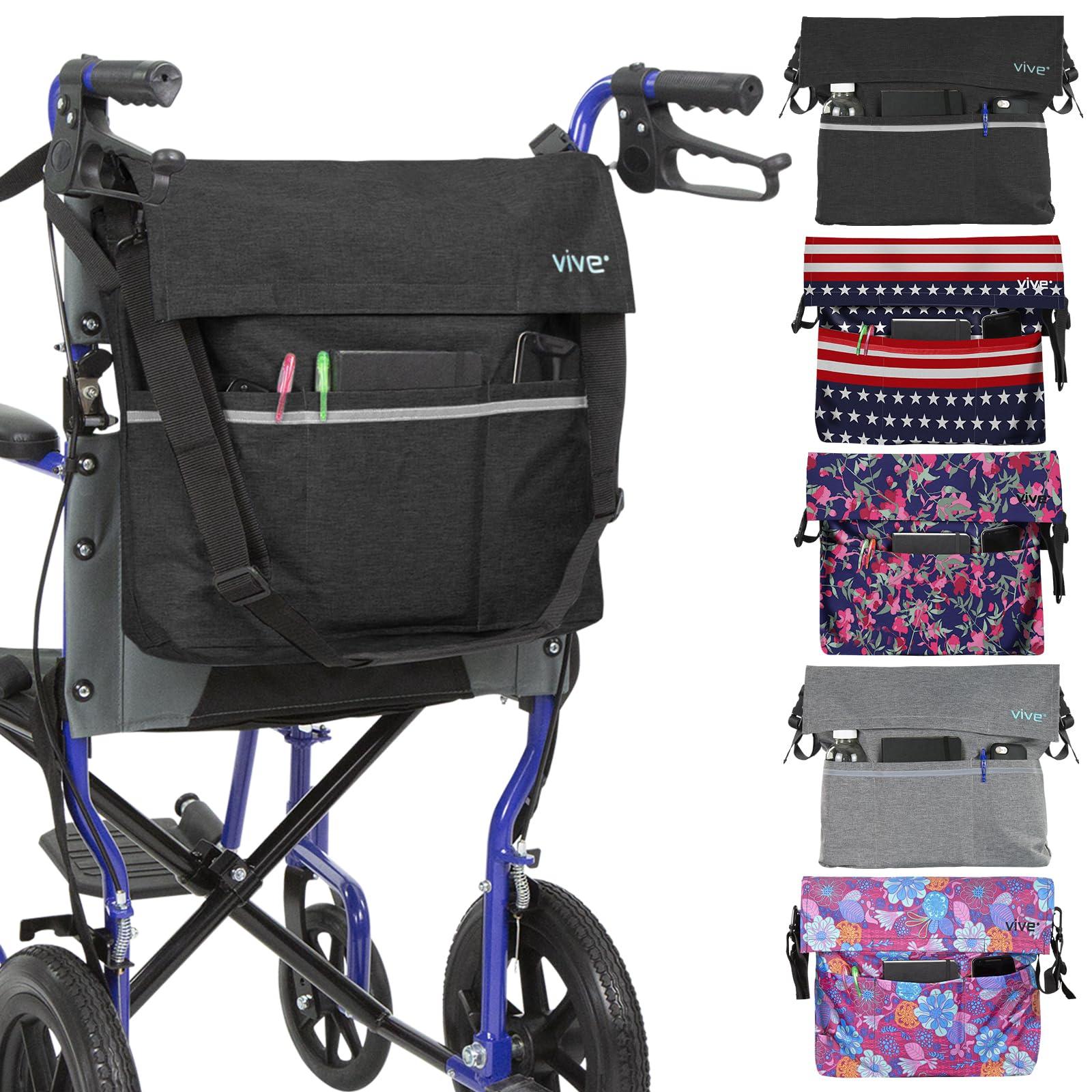 Vive Vive XL Wheelchair Bag - Waterproof, Scratch-Resistant, Double-Stitched, Machine Washable Accessory for Adults, Seniors, 15 Colors - Storage Walker Backpack to Hang on Back of Wheel Chair
