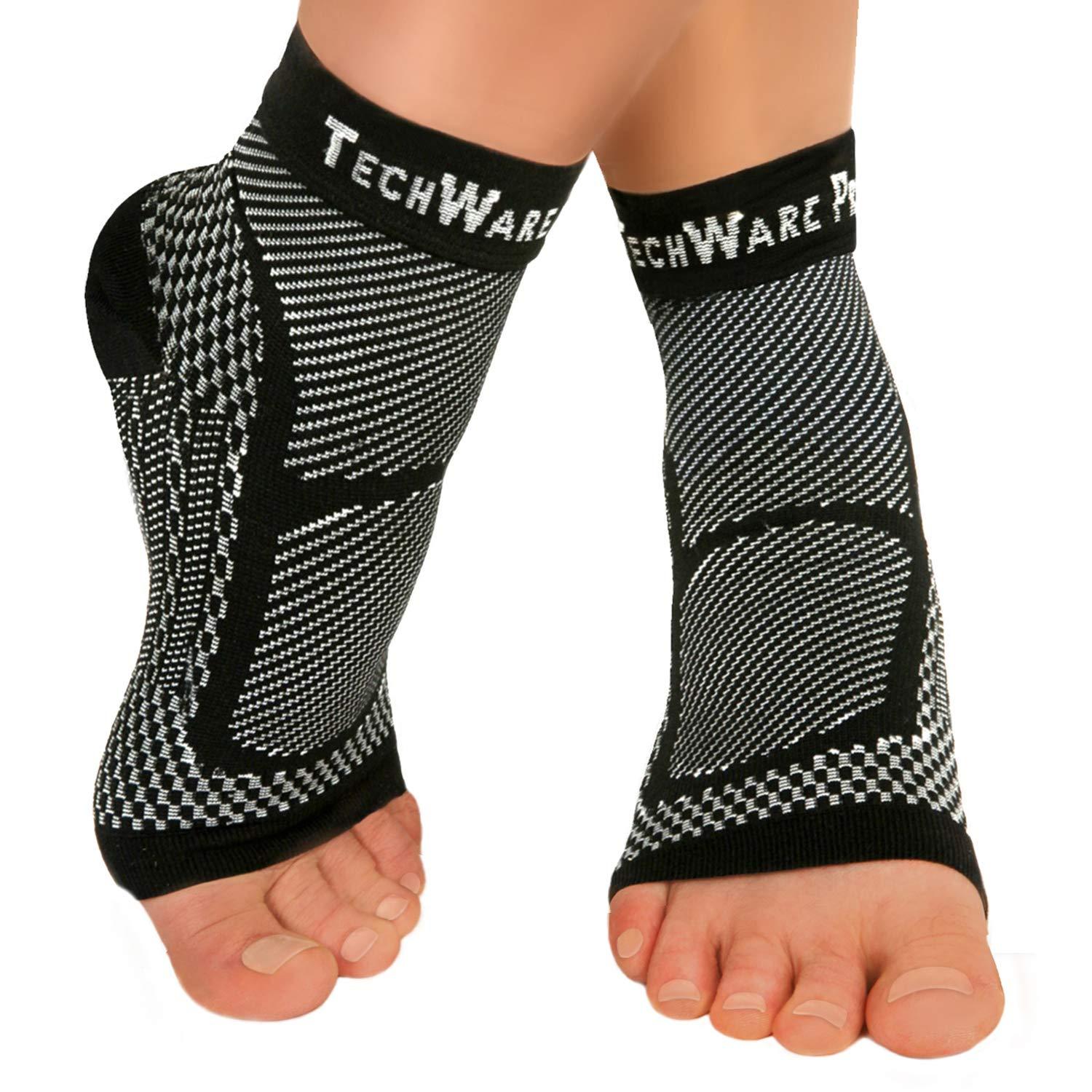 TechWare Pro TechWare Pro Ankle Brace Compression Sleeve - Relieves Achilles Tendonitis, Joint Pain. Plantar Fasciitis Foot Sock with Arch Support Reduces Swelling & Heel Spur Pain. (Black, L / XL)