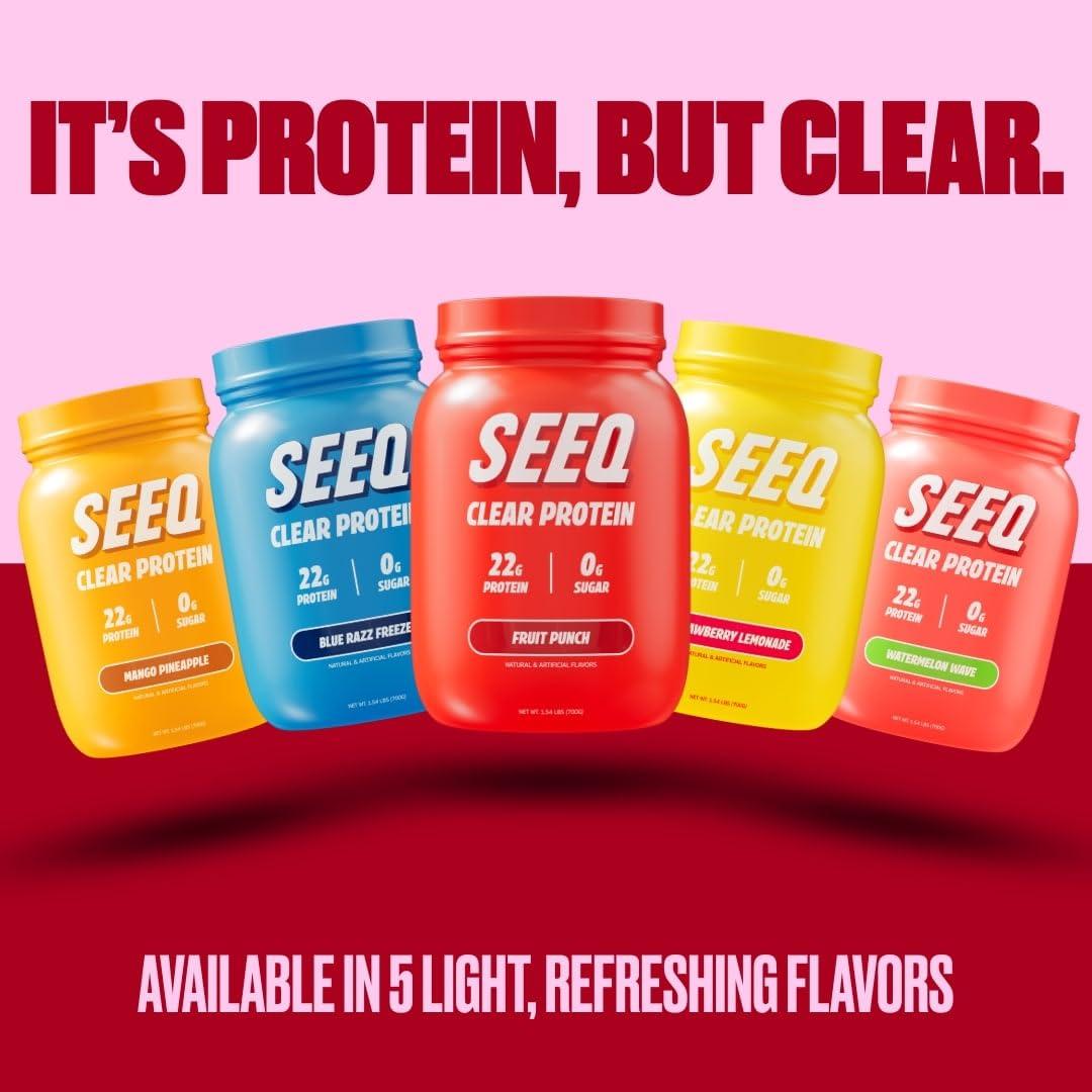 SEEQ SEEQ Clear Whey Isolate Protein Powder, Fruit Punch, 25 Servings, 22g Protein Per Serving, Sugar-Free, Keto-Friendly, Soy-Free Clear Protein Powder, Juice-Like Protein