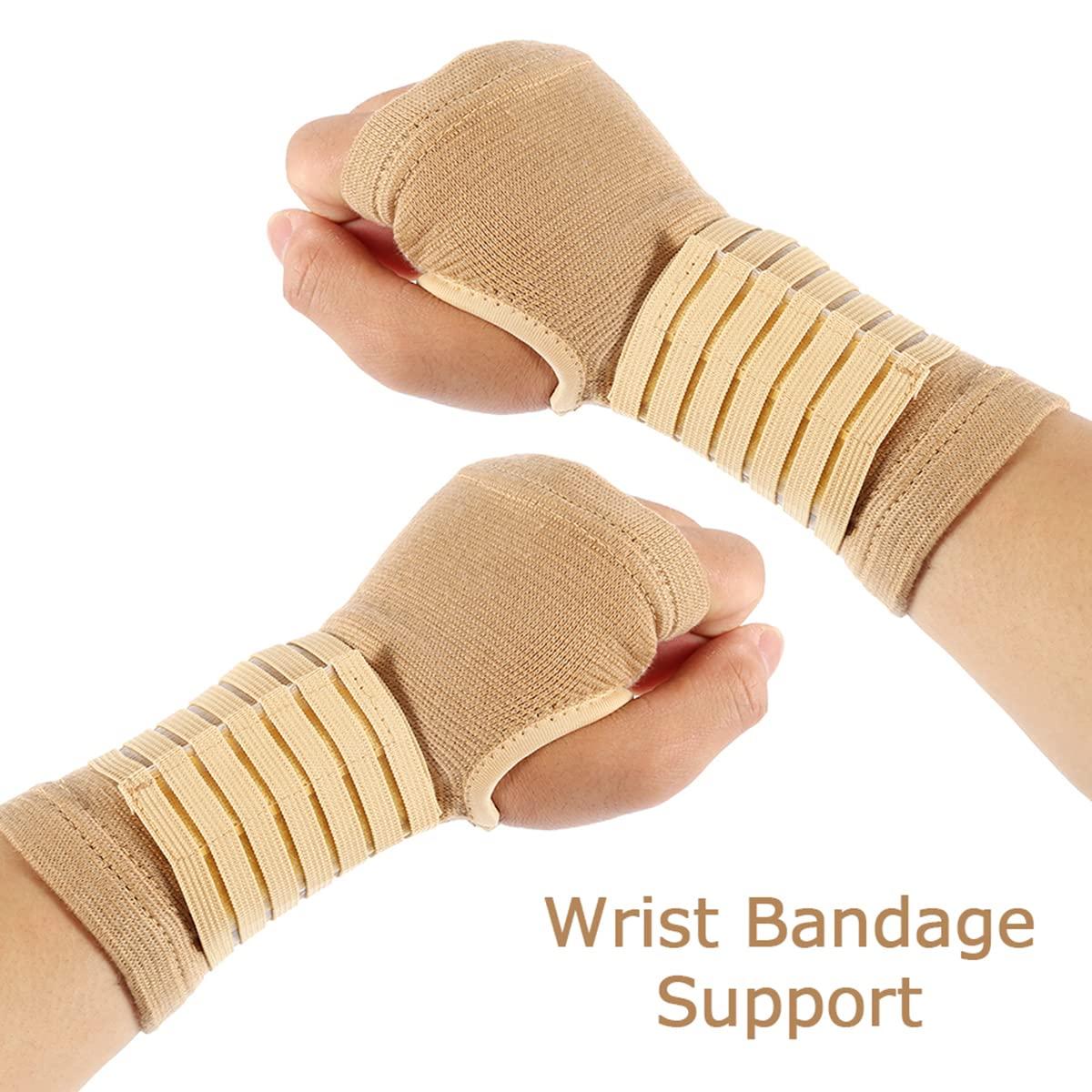 Muyoka Muyoka 2pcs Wrist Bandage Support Women\'s Wrist and Hand Sleeve Beige Wrist Hand Support Gloves Elastic Wrist Support with Strap for Sprains Injury or Sports