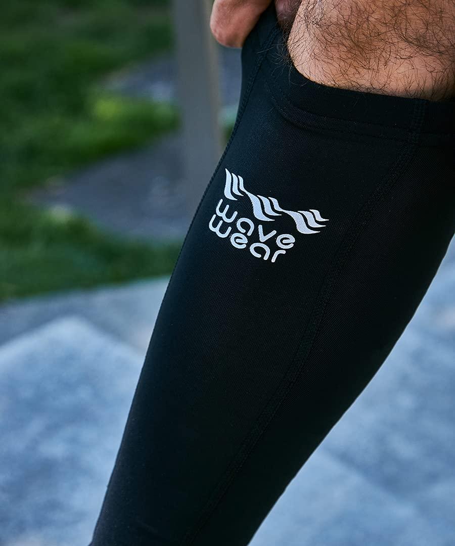 wavewear wavewear Calf Compression Sleeve with Built-in Kinesiology Tape - Support for Leg Swelling and Cramping during Workouts and Sports - for Men and Women (L, Black/Silver, 2)