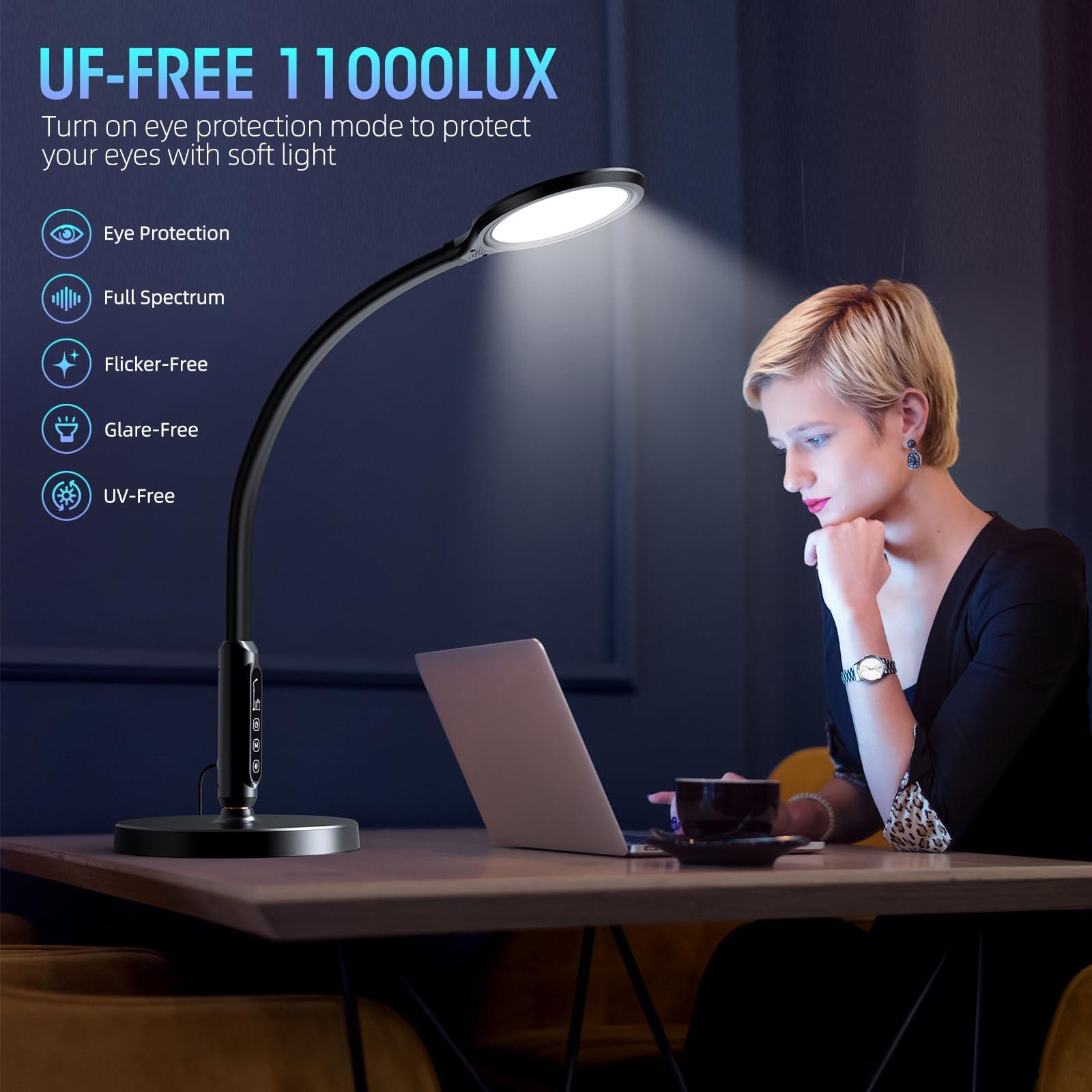 FBBJFF Happy Light Therapy lamp 11000 Lux,LED UV-Free Sunlight lamp,Full Spectrum Happy Therapy lamp with 10 Adjustable Brightness Levels,2 in 1 Retractable Floor Sad Lamp (Black)