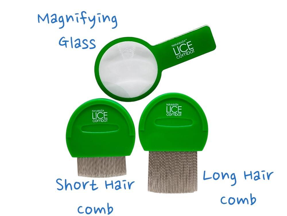 NatulabUSA NatulabUSA Lice Combat Treatment Kit | Shampoo, Leave-in Cream, Two Combs and Magnifying Glass | Manages Lice, Super Lice & Nits | Repels & Prevents | Pesticide Free | 100% Natural Essential Oils