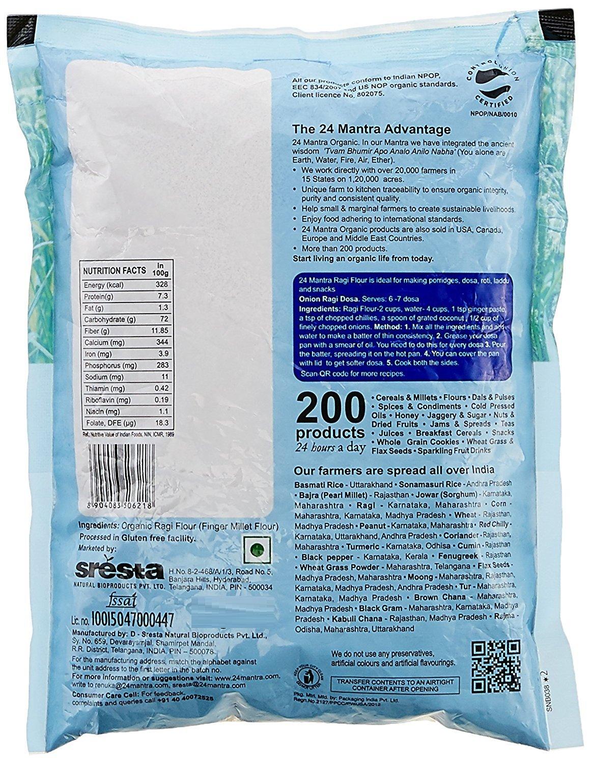 24 MANTRA 24 Mantra Organic Ragi Flour (Finger Millet Flour) - 4 lbs, Gray