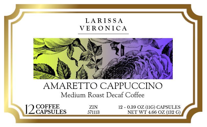 Larissa Veronica Amaretto Cappuccino Medium Roast Decaf Coffee (Single Serve K-Cup Pods) (Gourmet, Naturally Flavored, Whole Coffee Beans) (12 pods, ZIN: 571113) - 3 Pack
