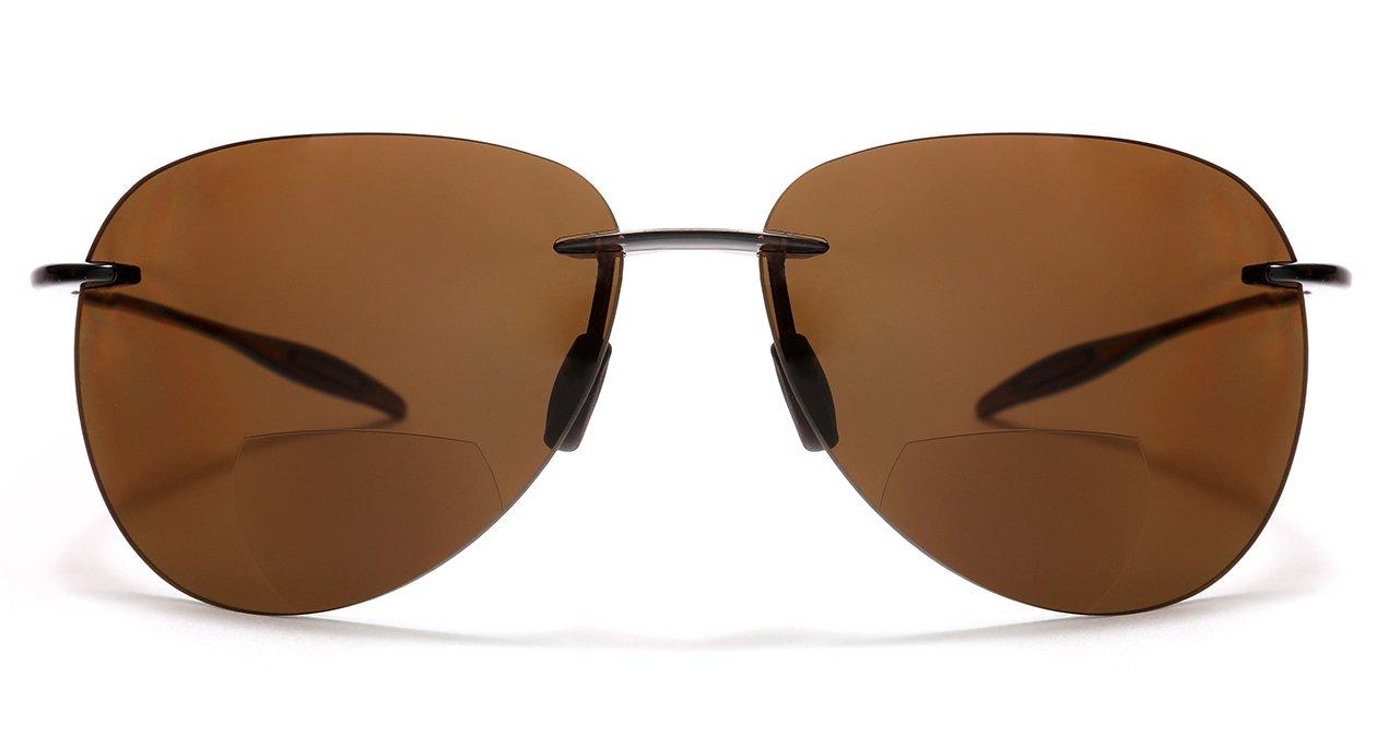 SAMBA SHADES SAMBA SHADES Maui Sports Pilot Bifocal Sun Readers Reading Sunglasses Ultra Flex TR90 Brown +1.25