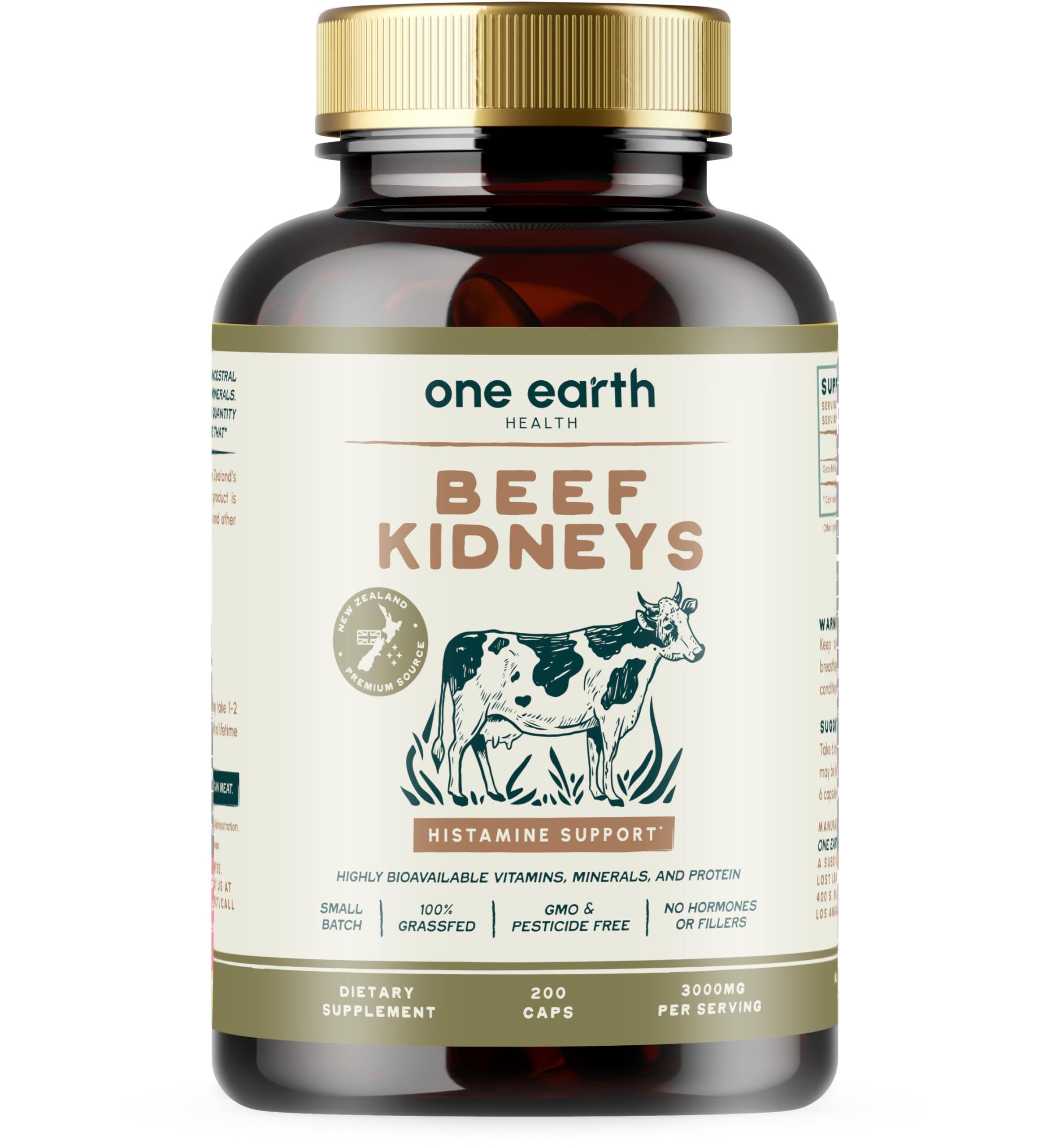 One Earth Health Grass Fed Beef Kidney Supplement - (200 Count) New Zealand Sourced for Kidney Support and DAO Health