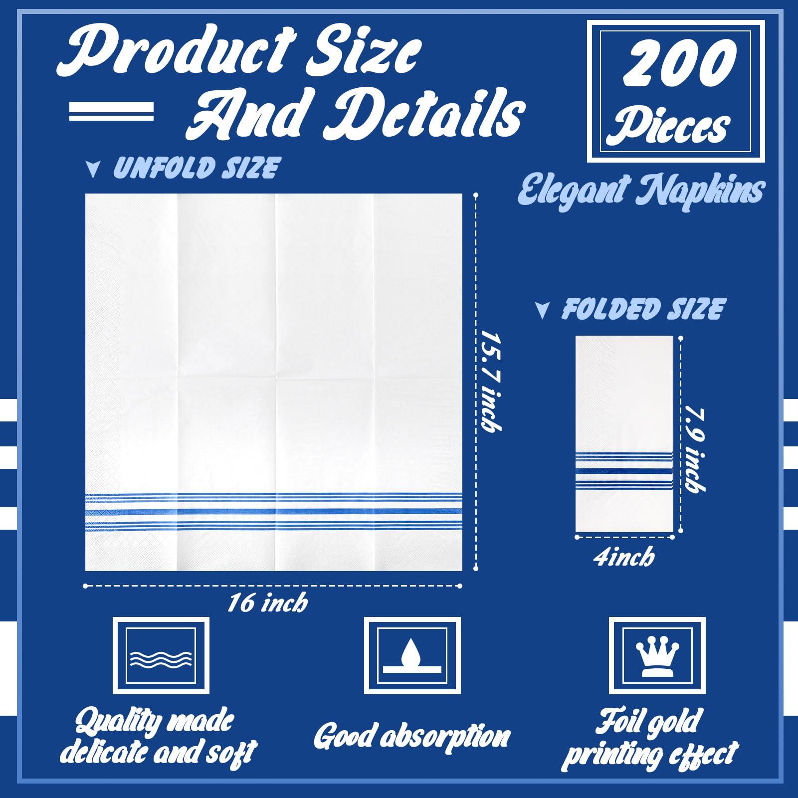 Jetec Jetec 200 Pack Guest Napkins Disposable Paper Hand Towels Bathroom Decorative Napkins Linen Feel Soft Absorbent Bulk Dinner Paper Towels for Kitchen Event Wedding Christmas Party(Blue Stripe)