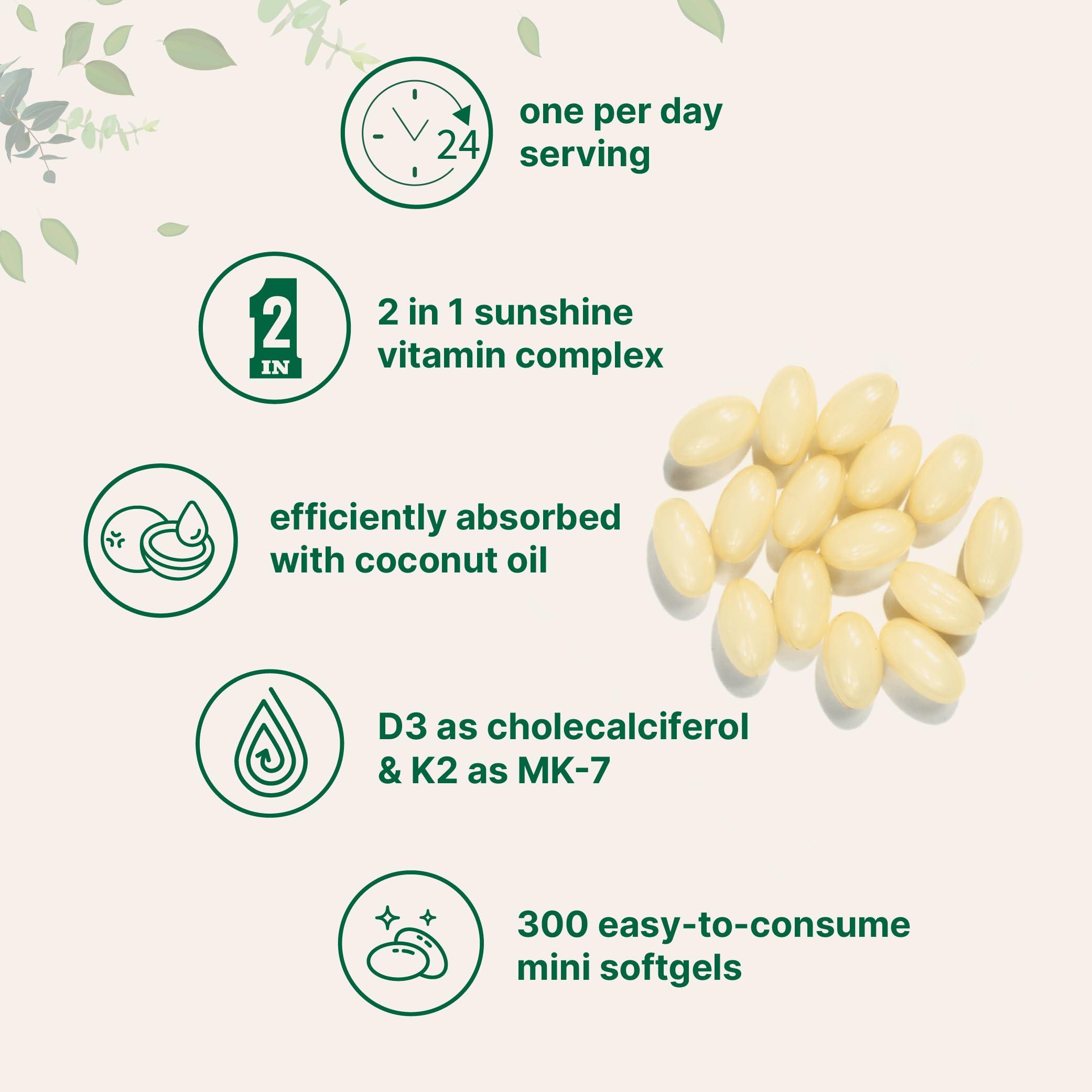 Micro Ingredients Vitamin D3 2,000 iu Plus K2 (MK-7) 50 mcg, 300 Virgin Coconut Oil Softgels | 2 in 1 Vitamins D & K Complex | Supports Calcium Absorption, Bone, Immune, & Heart Health Easy to Swallow