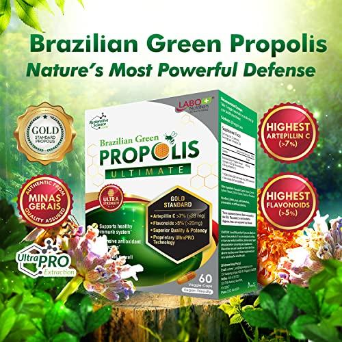 LABO Nutrition LABO Nutrition Brazilian Green Propolis Ultimate - Contains >7% or 28mg/Serving Artepillin C & >5% Flavonoids, for Immune & Brain Support, Natural, High Concentrate & Premium, 60 Veg Capsulesx3