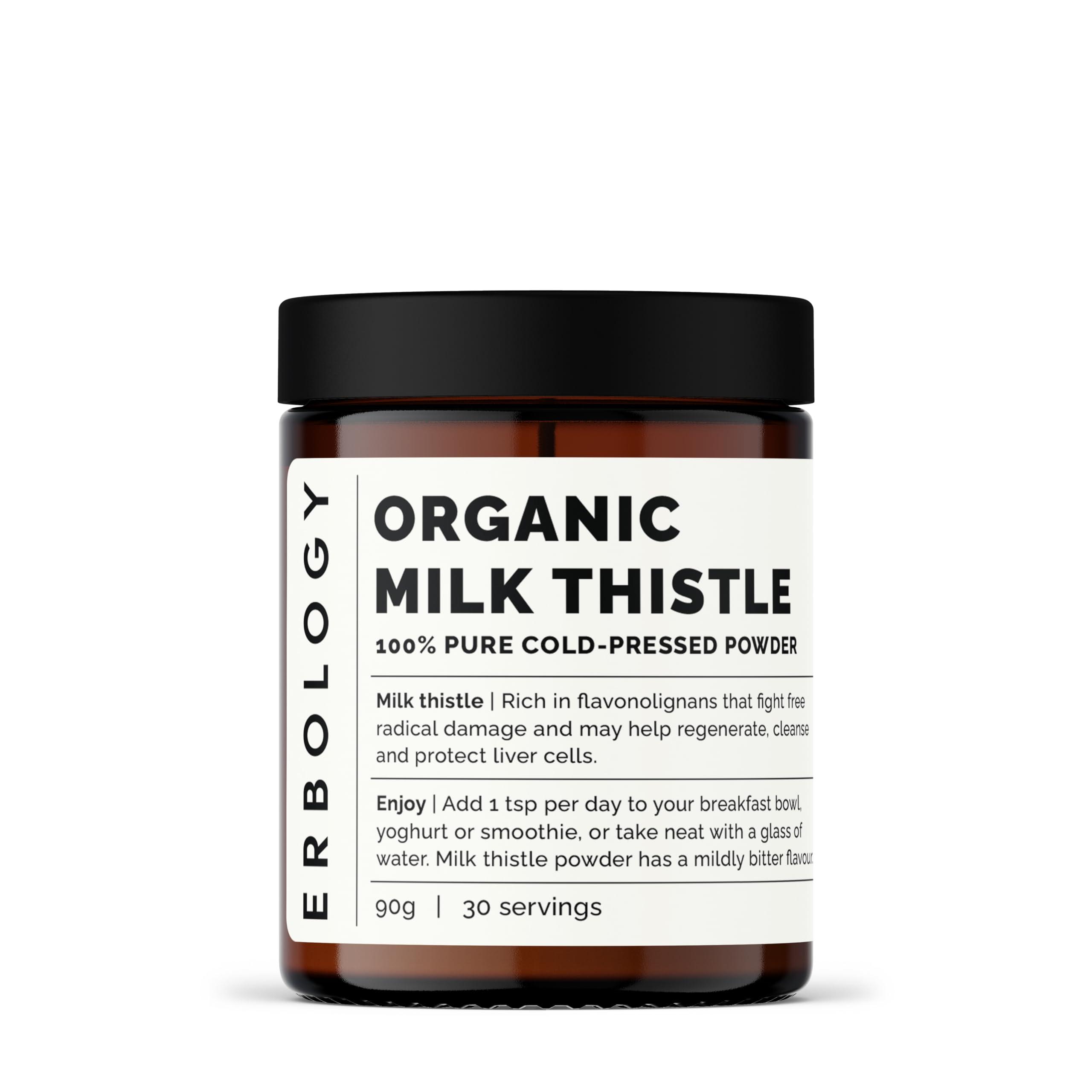 Erbology Erbology Organic Milk Thistle Powder 3.2 oz - 30 Servings - 180mg Silymarin per Serving - Liver Health - Cold-Pressed from 100% Milk Thistle Seeds - Sustainably Sourced in Europe - Vegan - GMO-Free