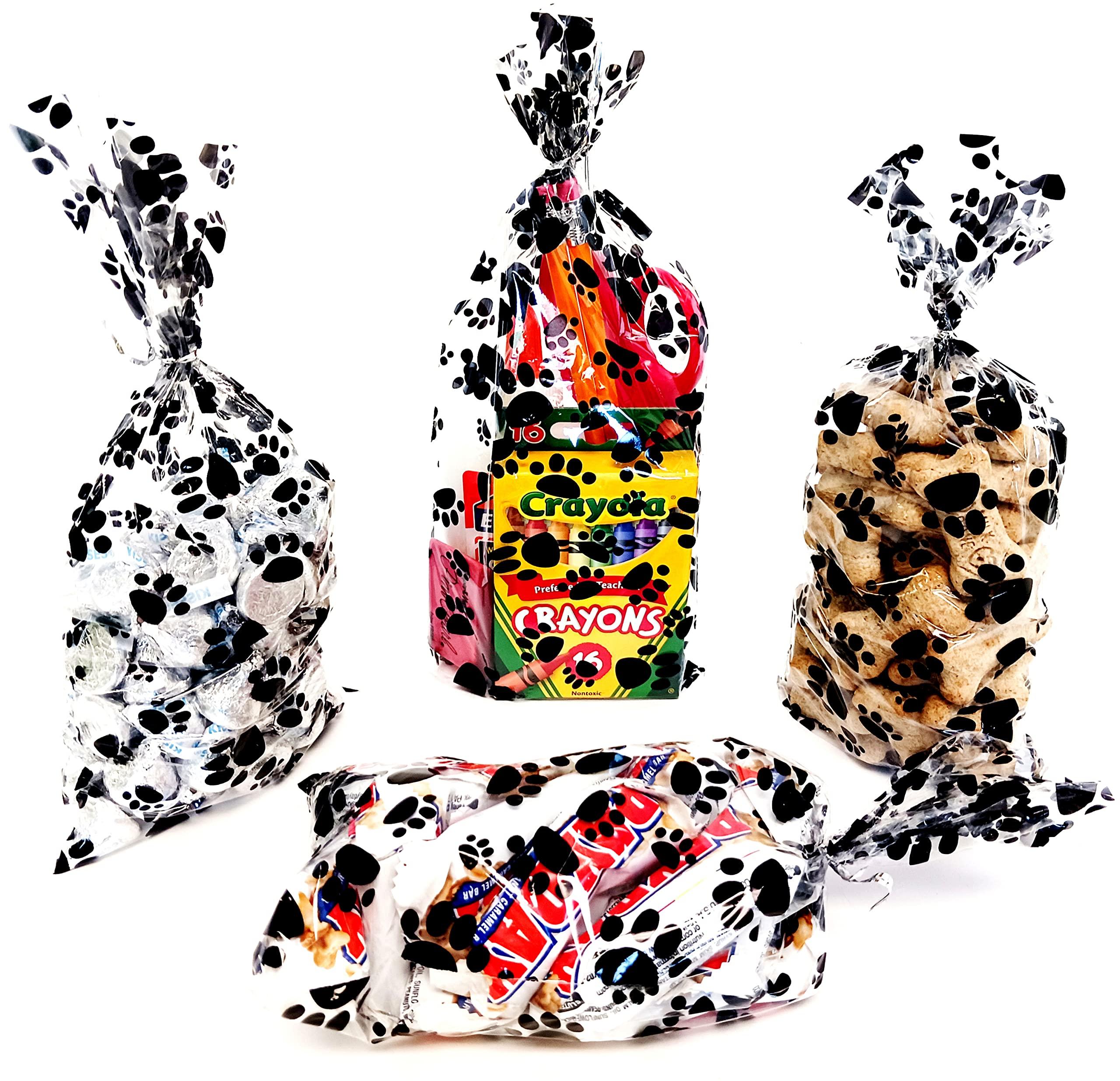 Dondor DOG PAW PRINT Plastic Gift Bags, Dog Paw Treat Bags (100 Bags)