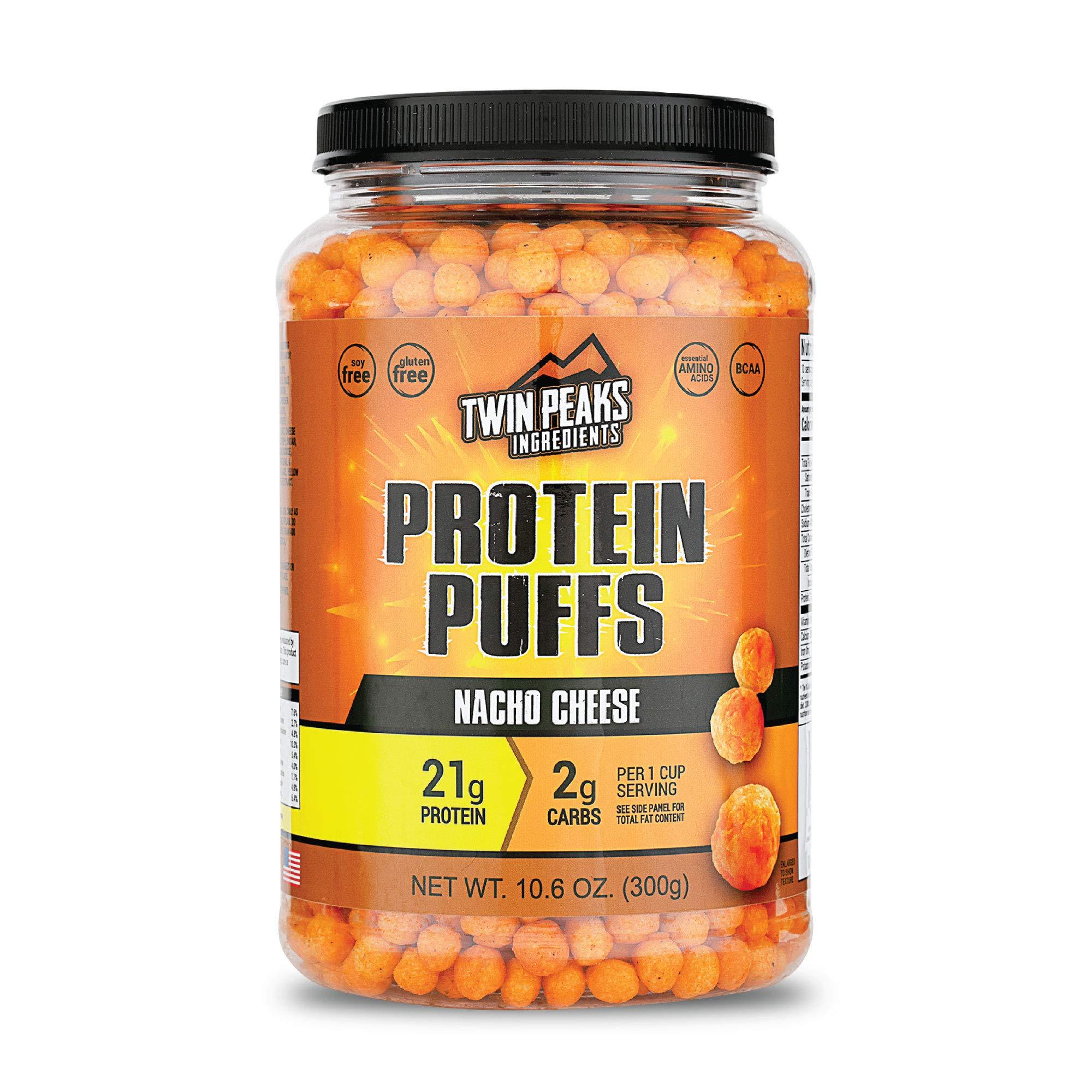 TWIN PEAKS INGREDIENTS Twin Peaks Low Carb, Keto Friendly Protein Puffs, 3 Bags of Assorted Flavor Puffs + 1 Jug Nacho Cheese Flavor Puffs