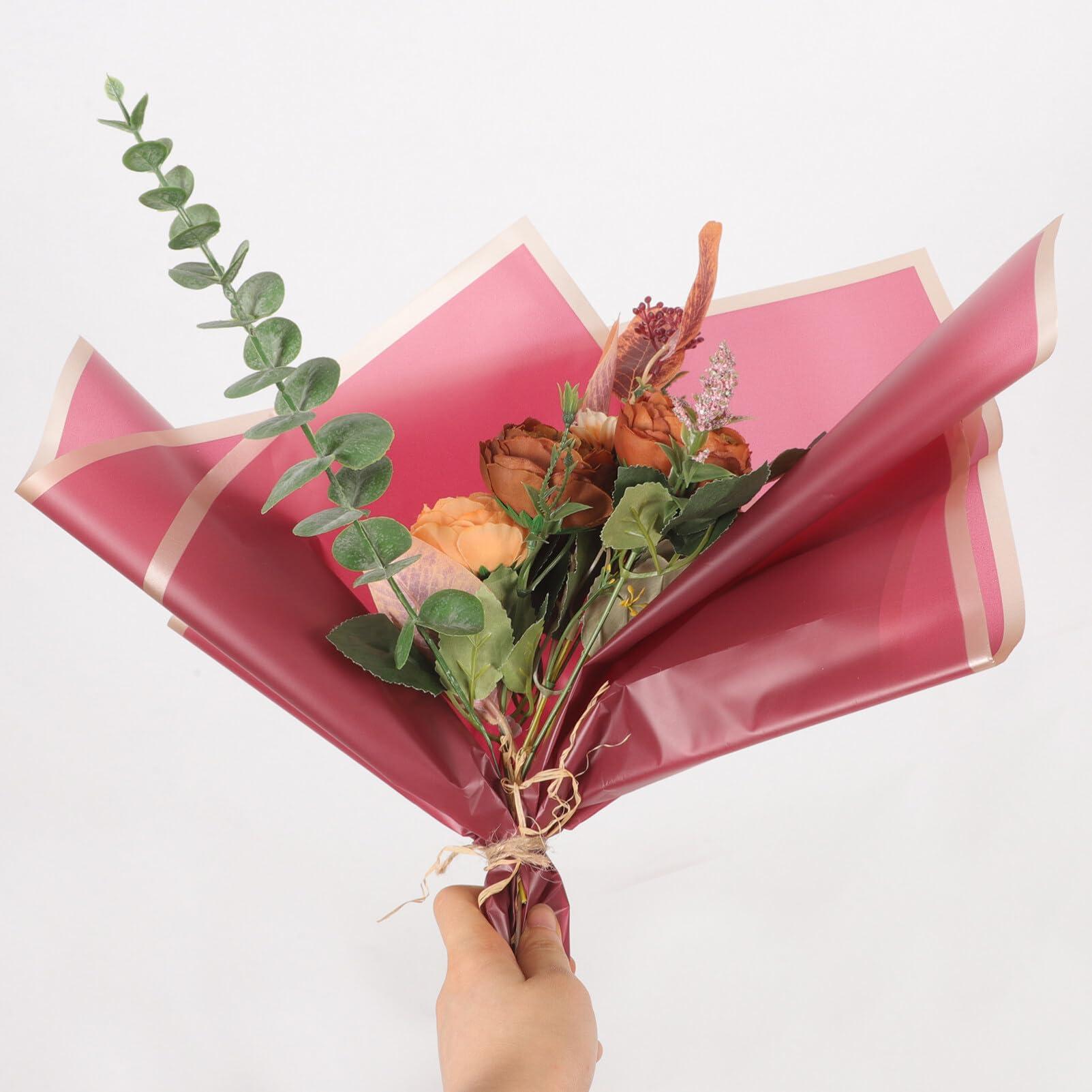 SEWACC Flower Wrapping Paper, 20 Sheets Gold Edge Floral Wrapping Paper Florist Supplies Pure Color Flower Bouquet Packaging Paper Valentines Day Weddings Party