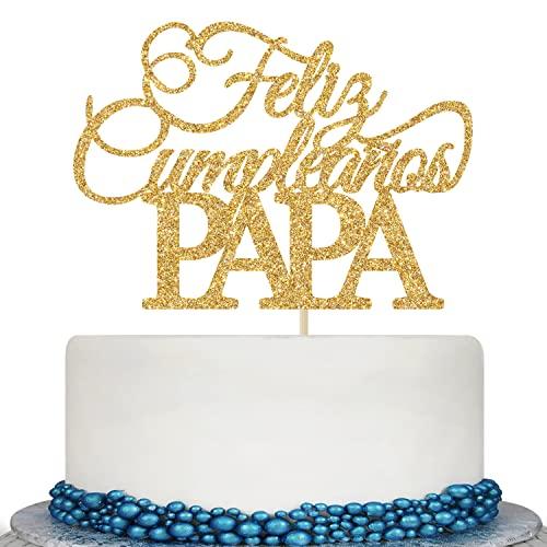 Calarjeta Feliz Cumpleaños Papa Cake Topper - Happy Birthday Dad, Happy Father's Day, Best Dad Ever, Dad Birthday Party Decorations, Gold Glitter