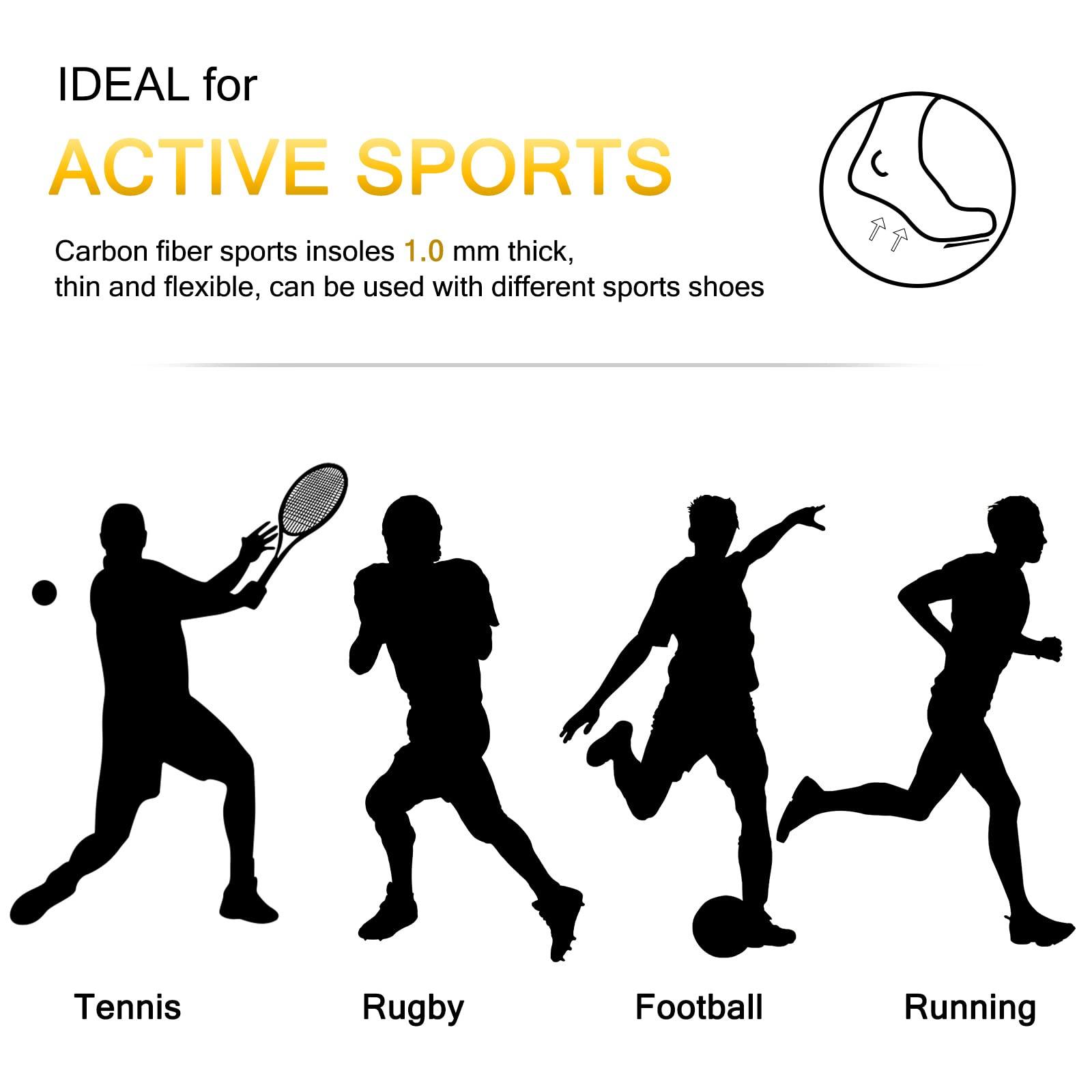 Docarbonfi Carbon Fiber Insoles for Sport, Foot Support Performance Insoles for Athletes-Reduces Shock to Increase Energy Return & Injury-Preventing, Sport Insole fit for Playing Basketball,Soccer,Running, 235mm