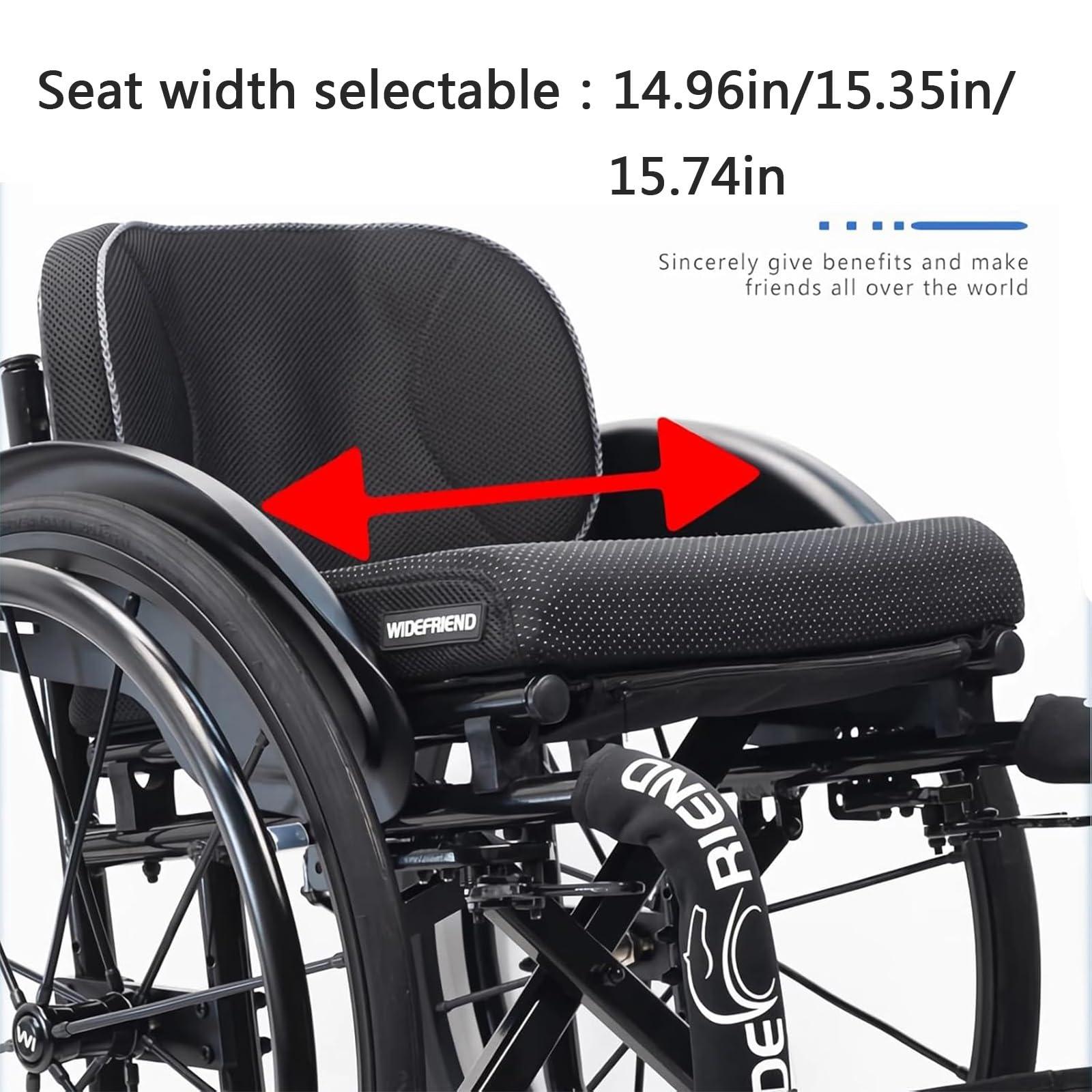 Atduglanix Folding Sports Portable Wheelchairs Aluminum Alloy Wheelchair Manual Wheelchair Handbrakes and Quick Release Rear Wheels & Anti-Tip Wheelsv(Green,Seat width 38cm/14.69in)