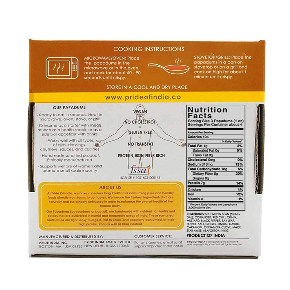 Pride Of India Pride Of India - Tikka Curry Mung Bean Papadum Lentil Crisp, Pack of 6 - 10 count (3.53oz - 100gm) - Instant Microwaveable Vegan Healthy Crackers | Tastes like Indian Curry Sauce | Mild Spice Level