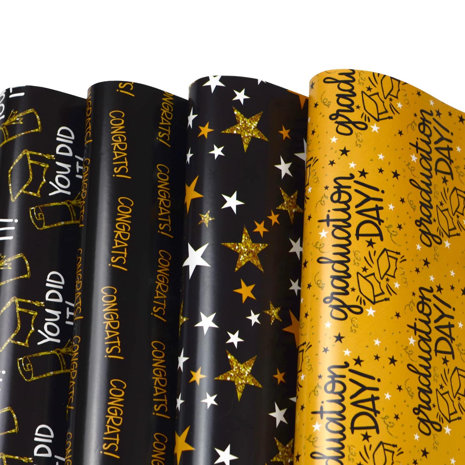 FIEHALA FIEHALA Flat Wrapping Paper Sheets - 12 Sheets with 4 Graduation Patterns - Pre cut & Folded Flat Design (20 inch 27.5 inch Per Sheet)