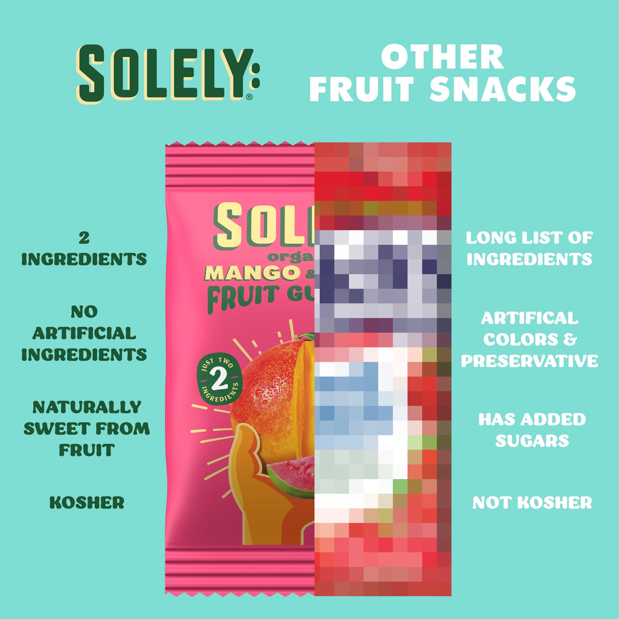 SOLELY SOLELY - Organic Mango & Guava Whole Fruit Gummies (1 Box, 5 Single Serving Bags per Box) - Real Fresh Fruit - Healthy Snacks for Adults & Kids - Non GMO, Vegan Snacks, Shelf Stable - 5 Bags (3.5 oz)