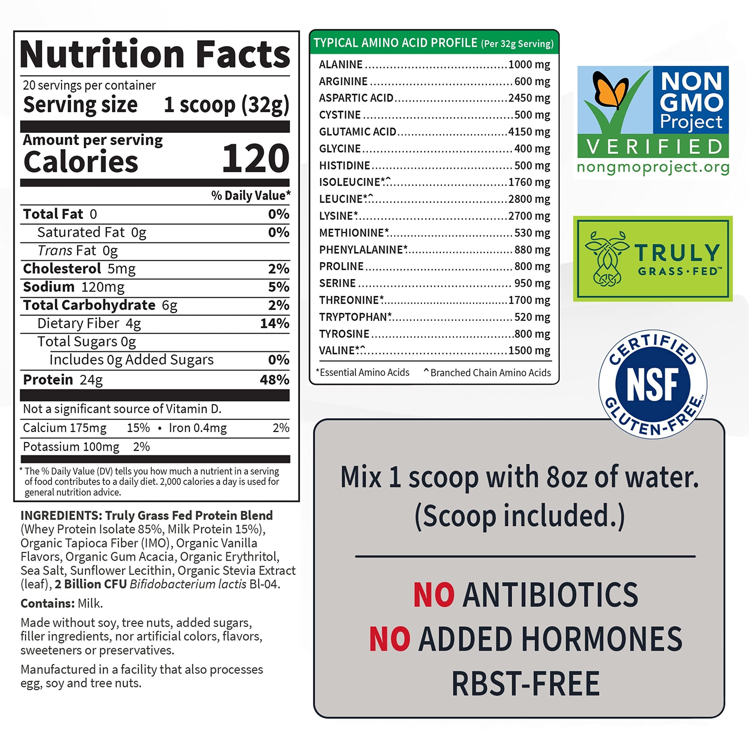 Garden of Life Garden of Life Sport Whey Protein Powder Vanilla, Premium Grass Fed Whey Protein Isolate Plus Probiotics for Immune System Health, 24g Protein, Non GMO, Gluten Free, Cold Processed - 20 Servings